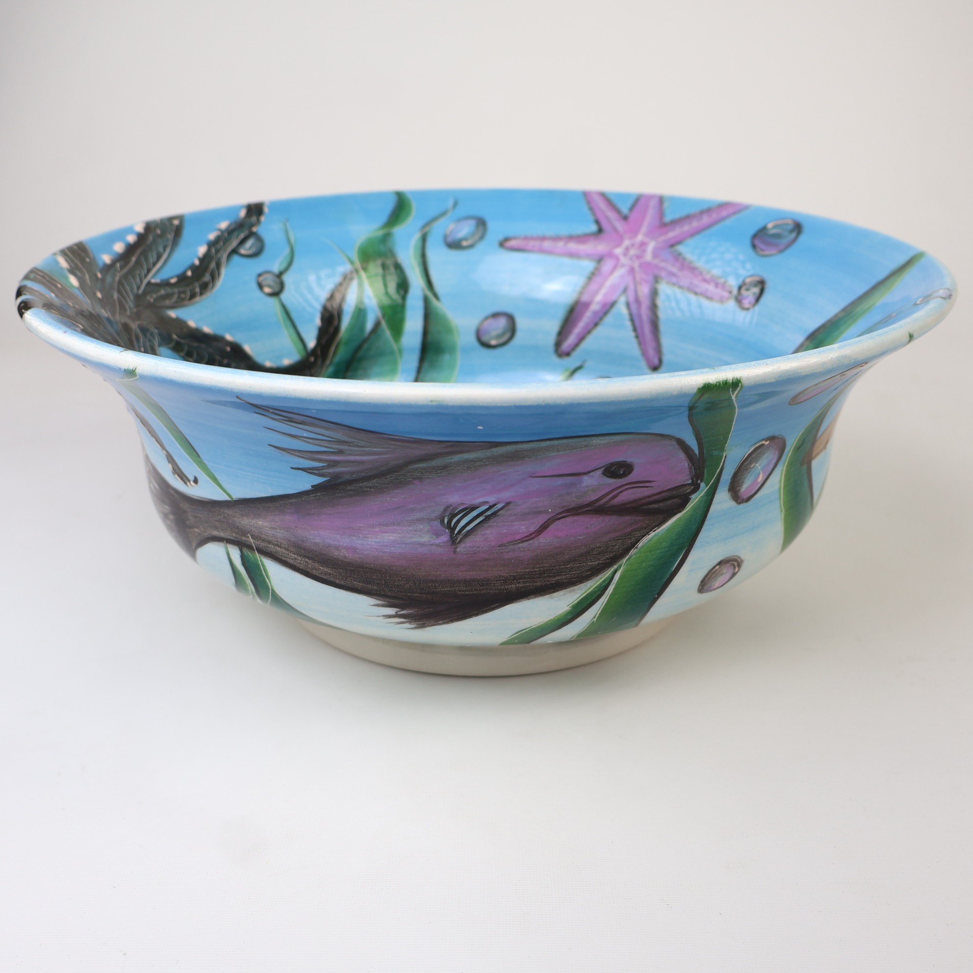 Bathroom Vessel Round Sink Basin - Octopus and Sea Turtle Pattern