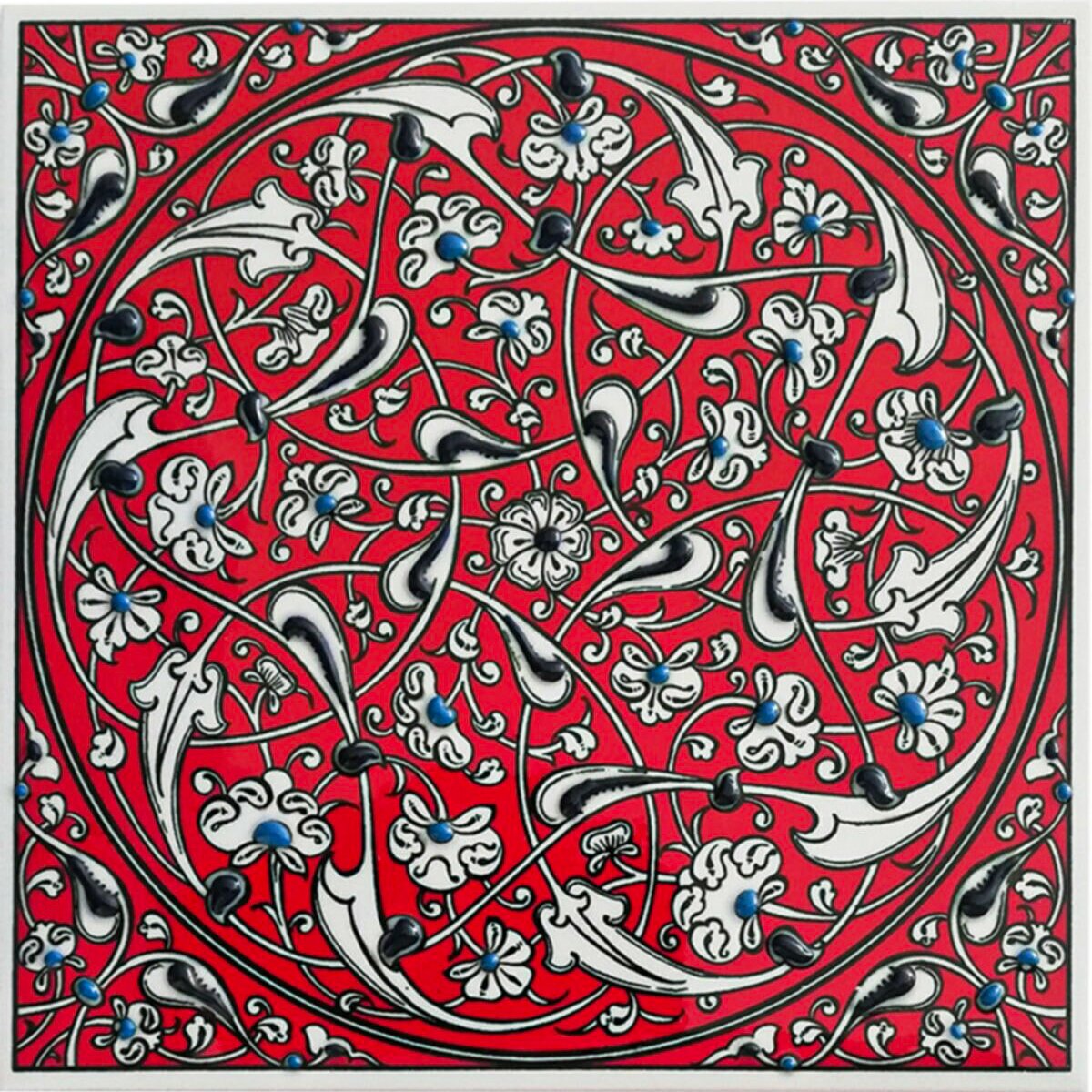 Hand Painted Turkish Ceramic Tile -  Handmade Decorative Rumi Patterned Tile - 8 in [20Cm] - Zeem Ceramic