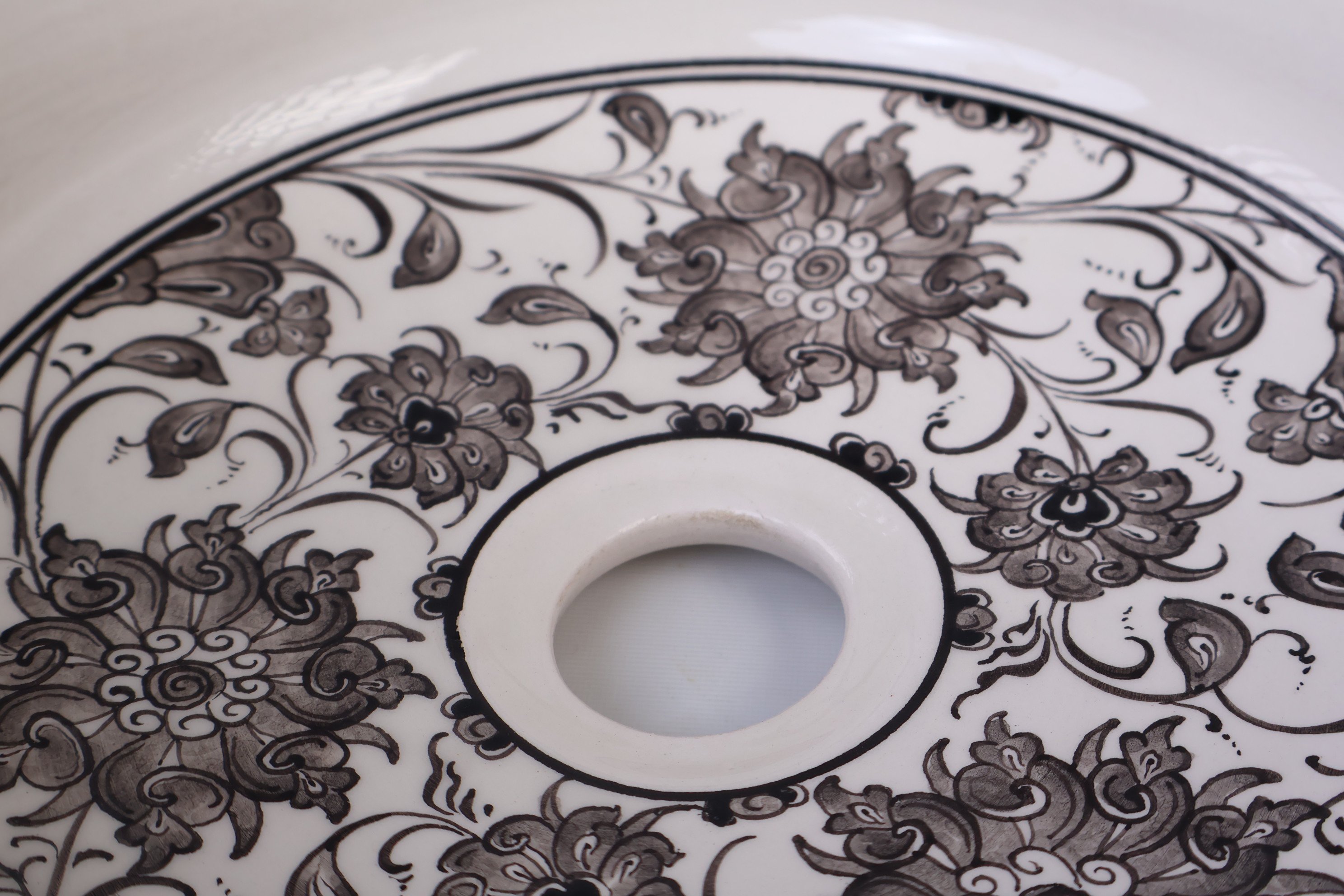 Gray Vessel Bathroom Sink Bowl - Floral & Geometric