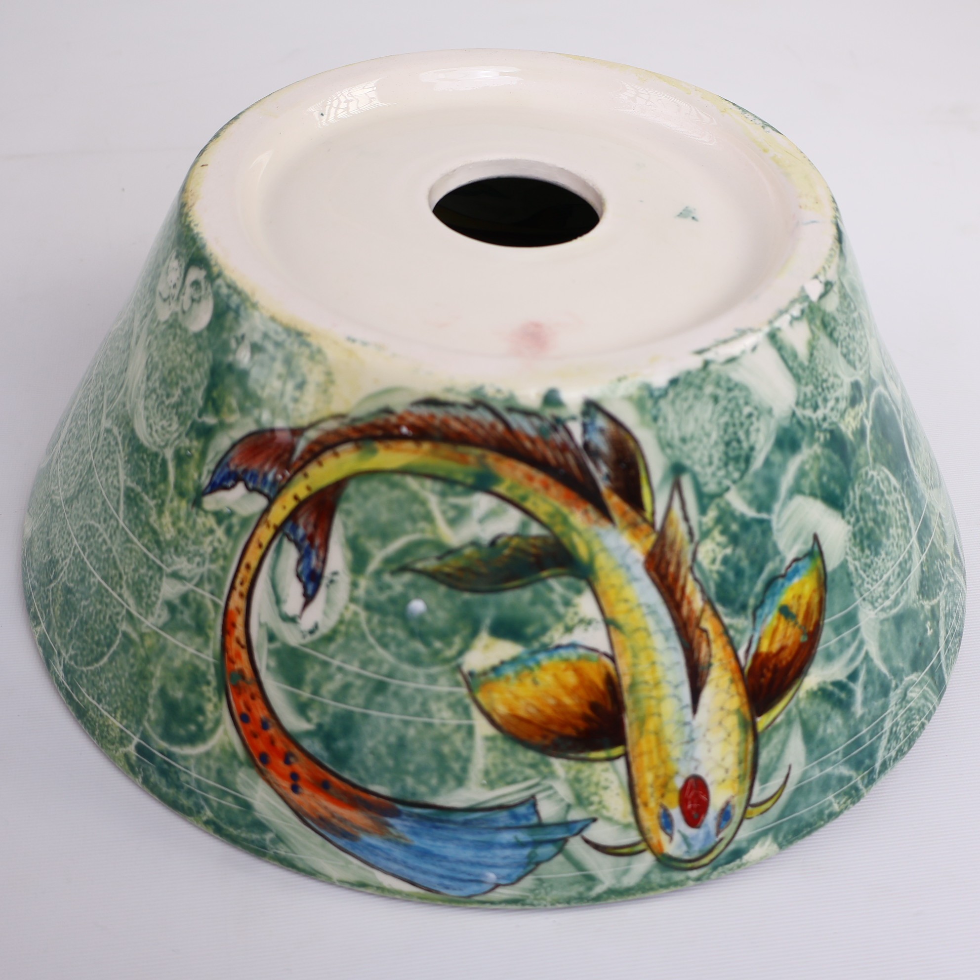 Handmade Japanese Koi Fish Ceramic Sink – Unique Luxury Bathroom Decor with Vibrant Green Artistic Design