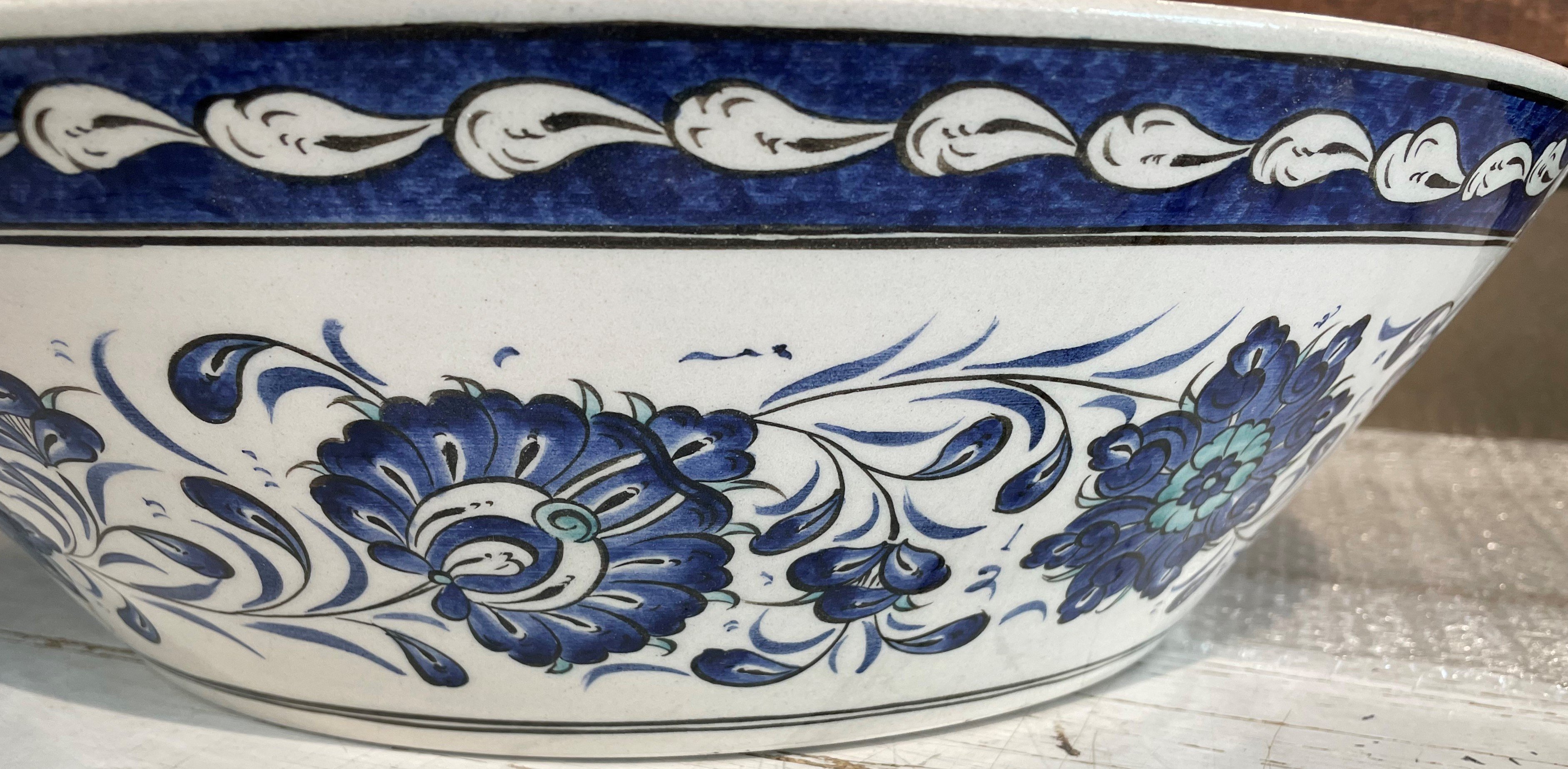 Hand Painted Bathroom Vanity Top Ceramic Vessel Sink - Blue Lotus