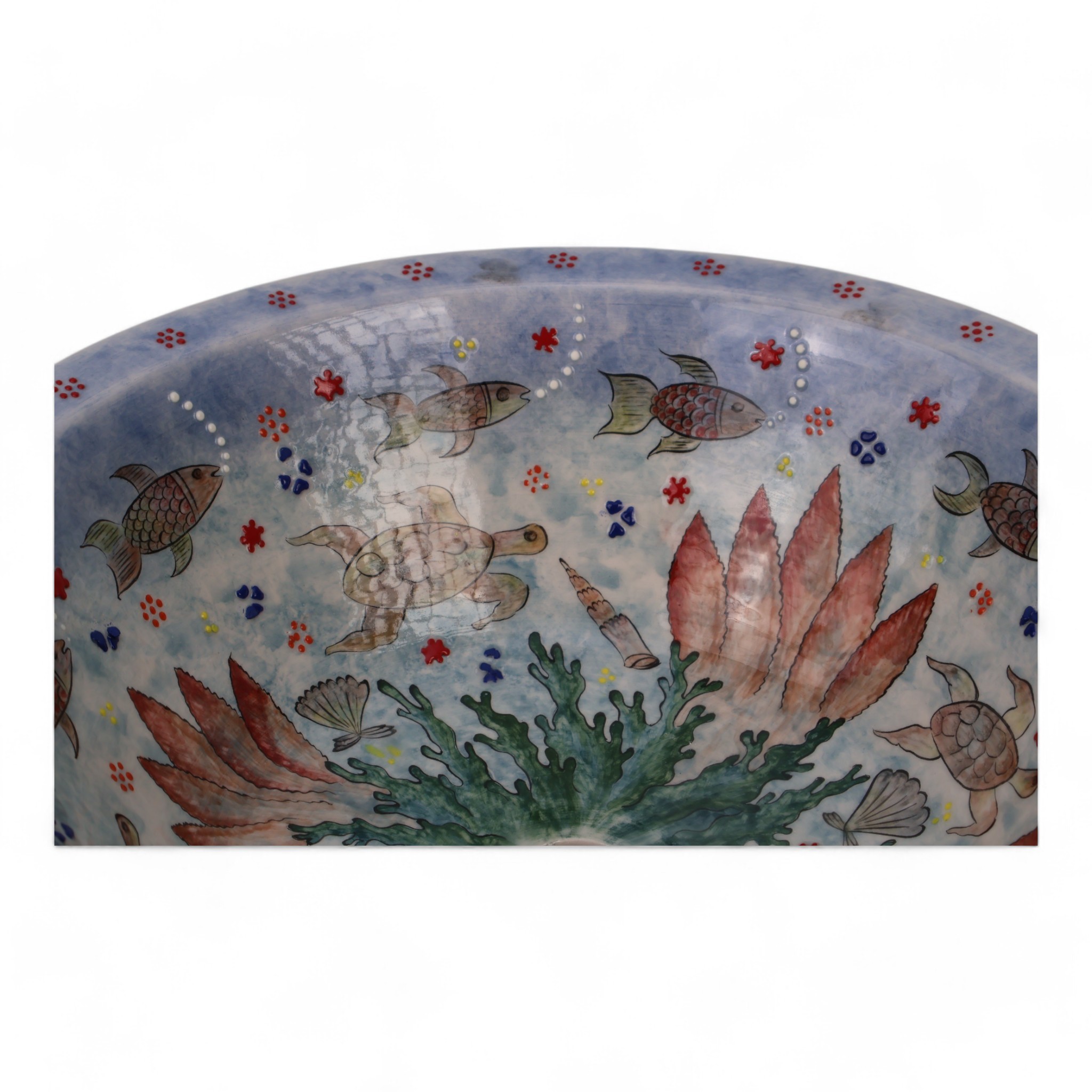 Hand-Painted Bathroom Vessel Ceramic Sink - Kitchen Washbasin with Sea Creatures