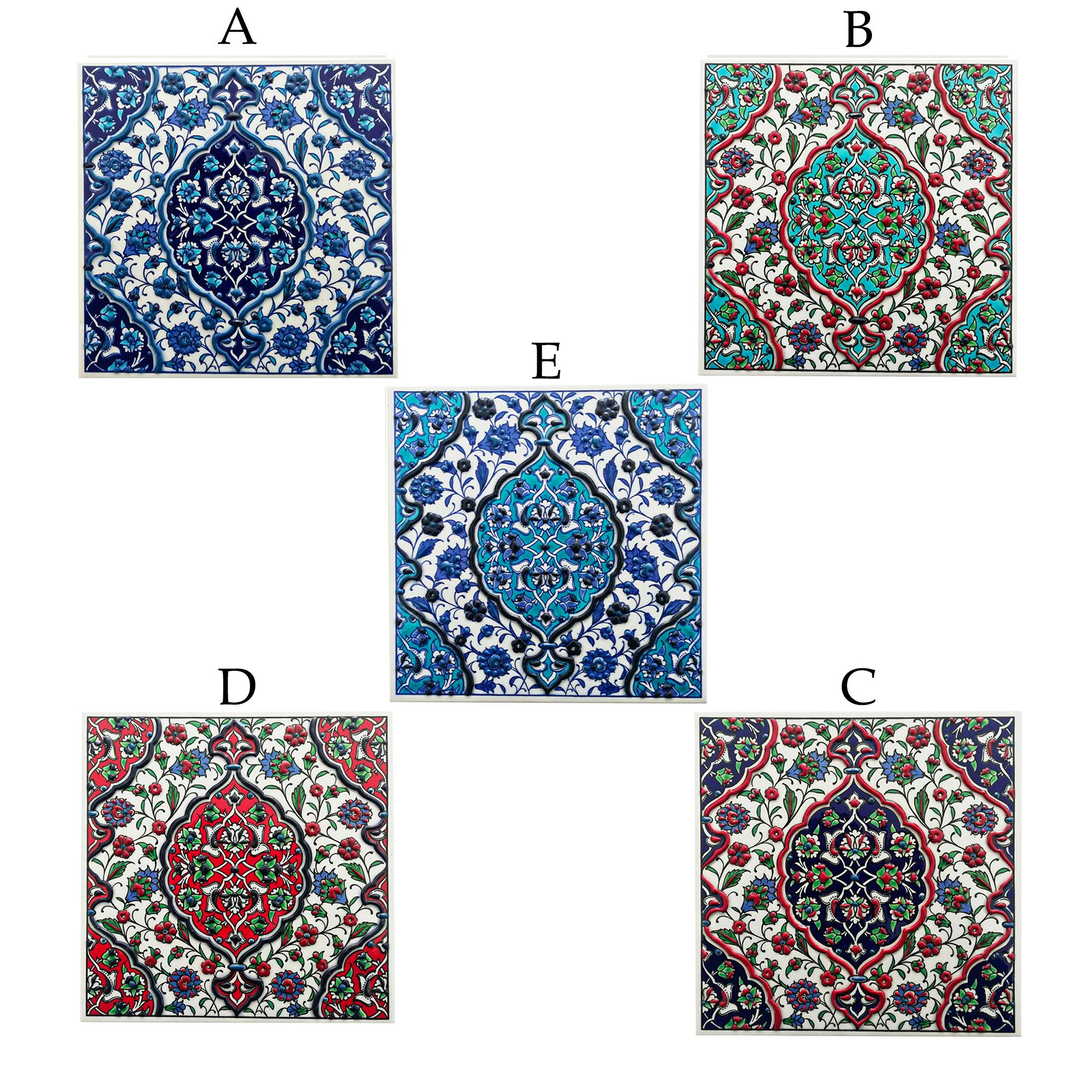 Hand Painted Turkish Ceramic Tile -  Handmade Decorative Floral Patterned Tile - 8 in [20Cm] - Zeem Ceramic