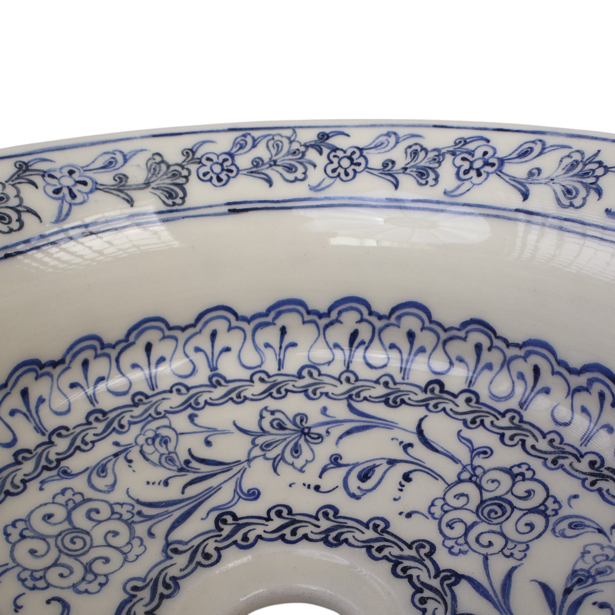 Ottoman-Inspired Floral Ceramic Sink – Handcrafted Blue & Ivory Bathroom Basin – Zeem Ceramic