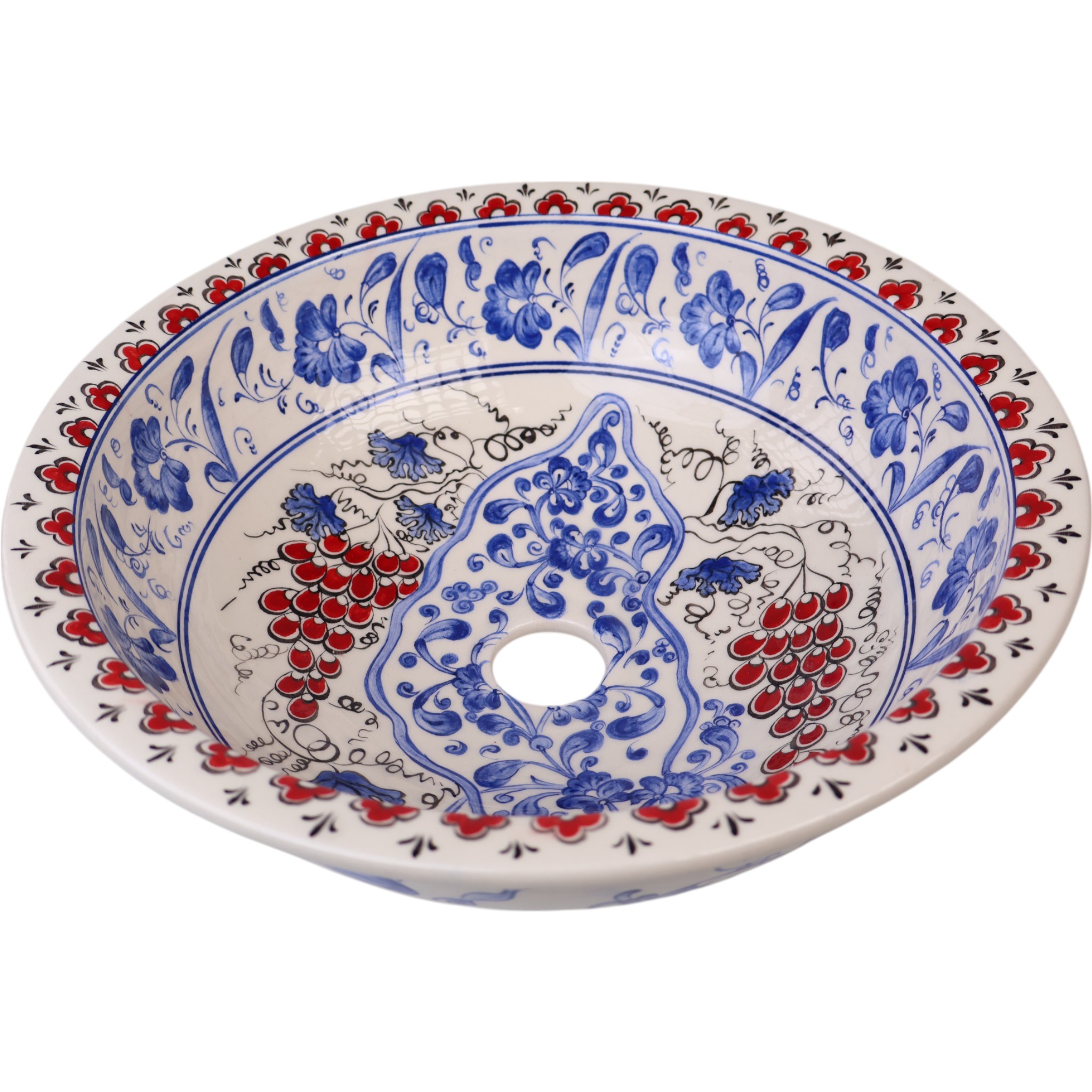 Handcrafted Flat Edge Bathroom Sink – Iznik Pattern Ceramic Vessel for Elegant Remodels
