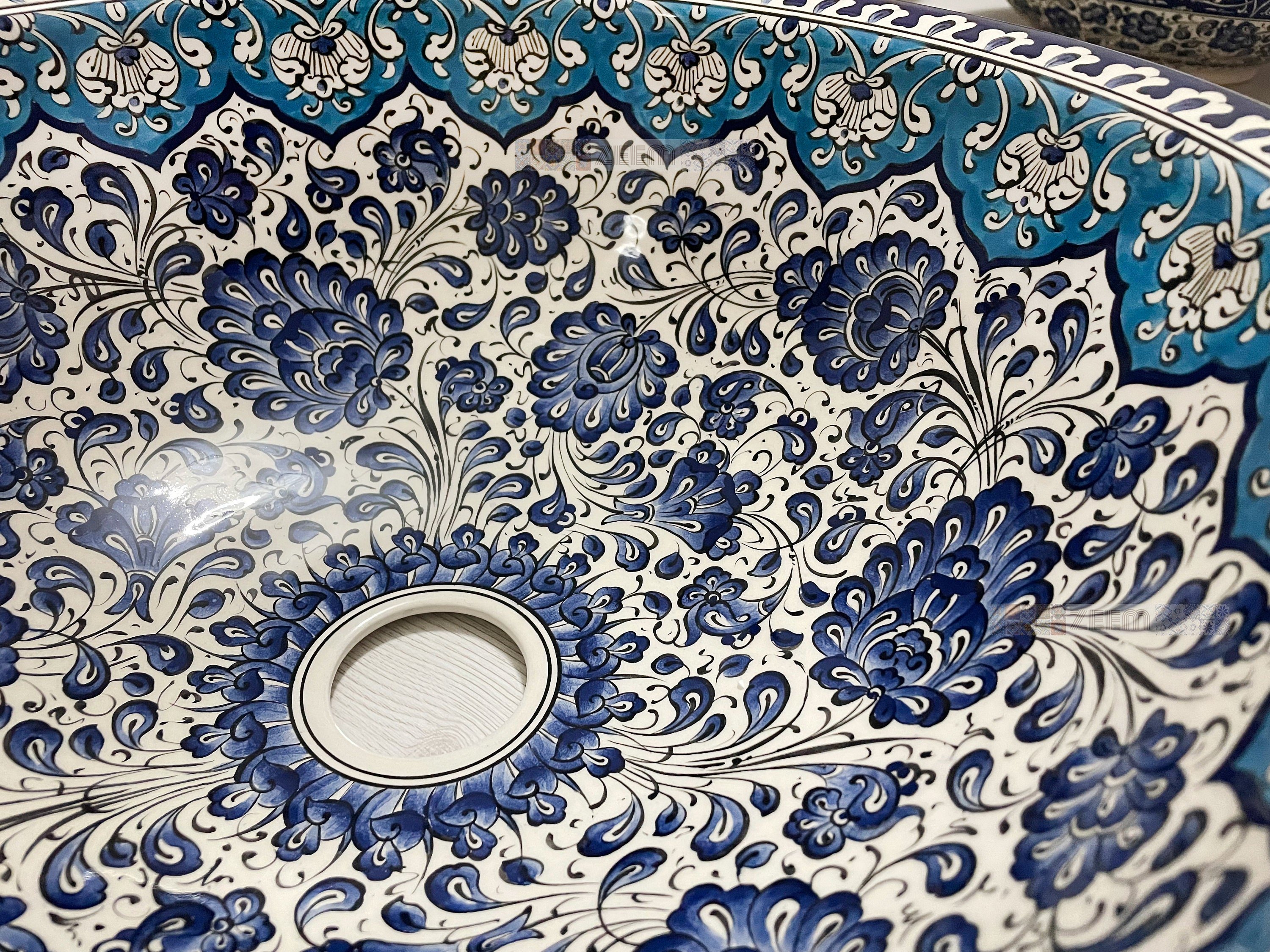 Turkish Hand Painted Bathroom Vessel Sink | Rumi and Blue Lotus