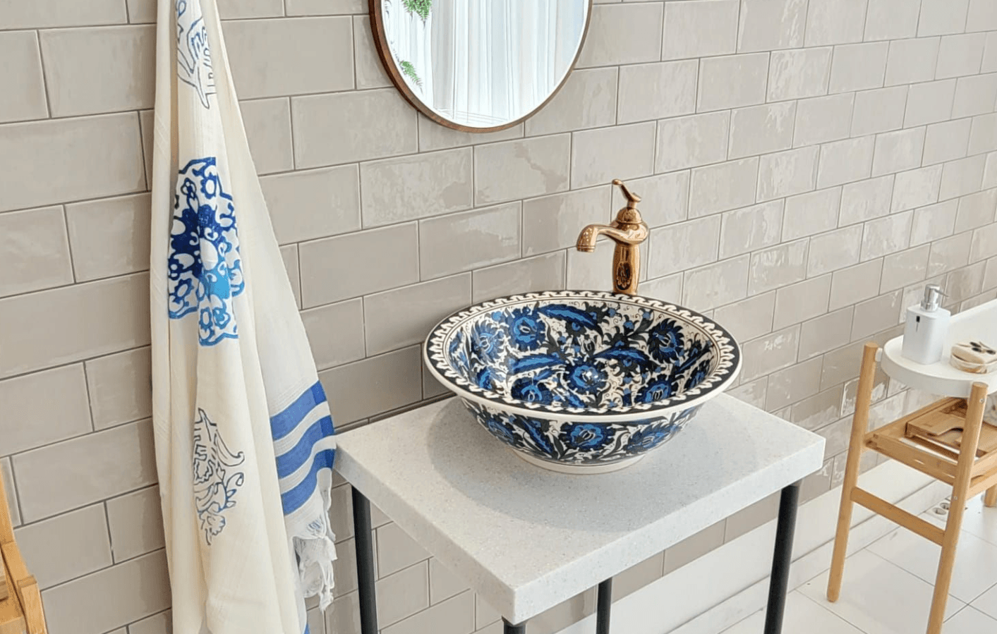 Hand Painted Bathroom Vanity Top Ceramic Vessel Sink - Hatai and Sal Design