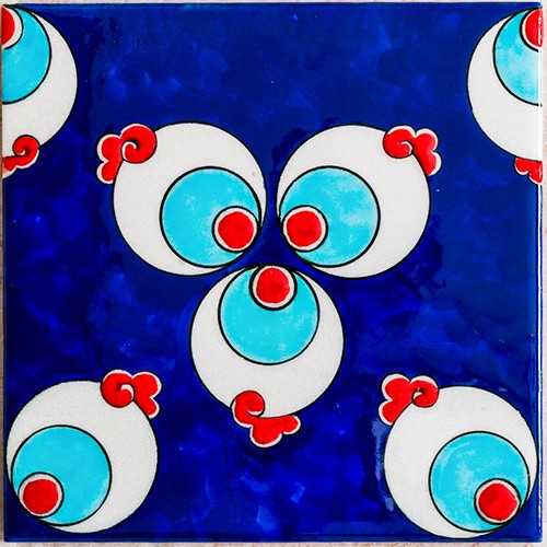 Hand Painted Turkish Ceramic Tile -  Handmade Decorative Cintemani Patterned Tile - 8 in [20Cm] - Zeem Ceramic