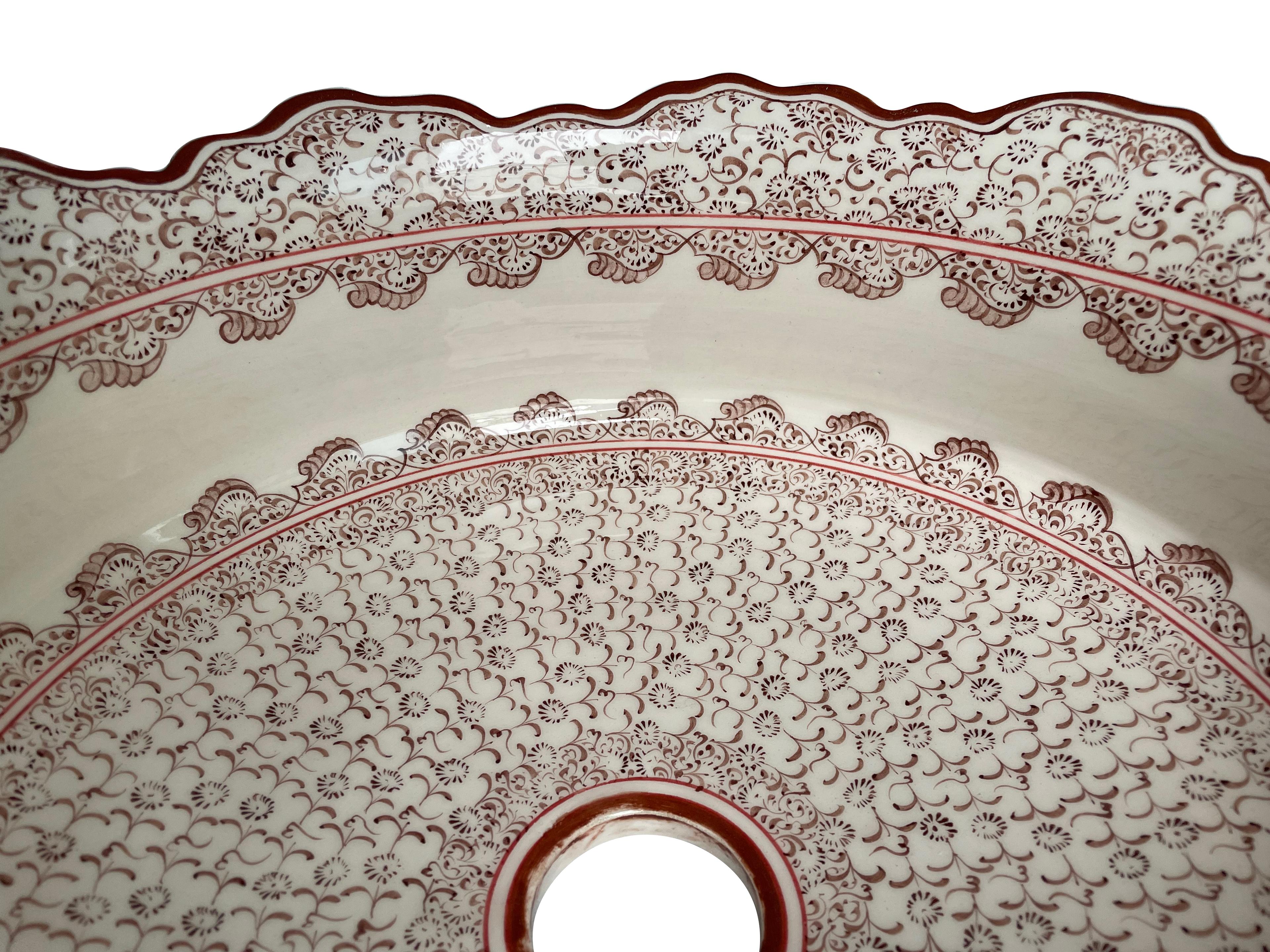 Hand Painted Bathroom Ceramic Vessel Sink Countertop - Brown Golden Horn with Speacial Rim