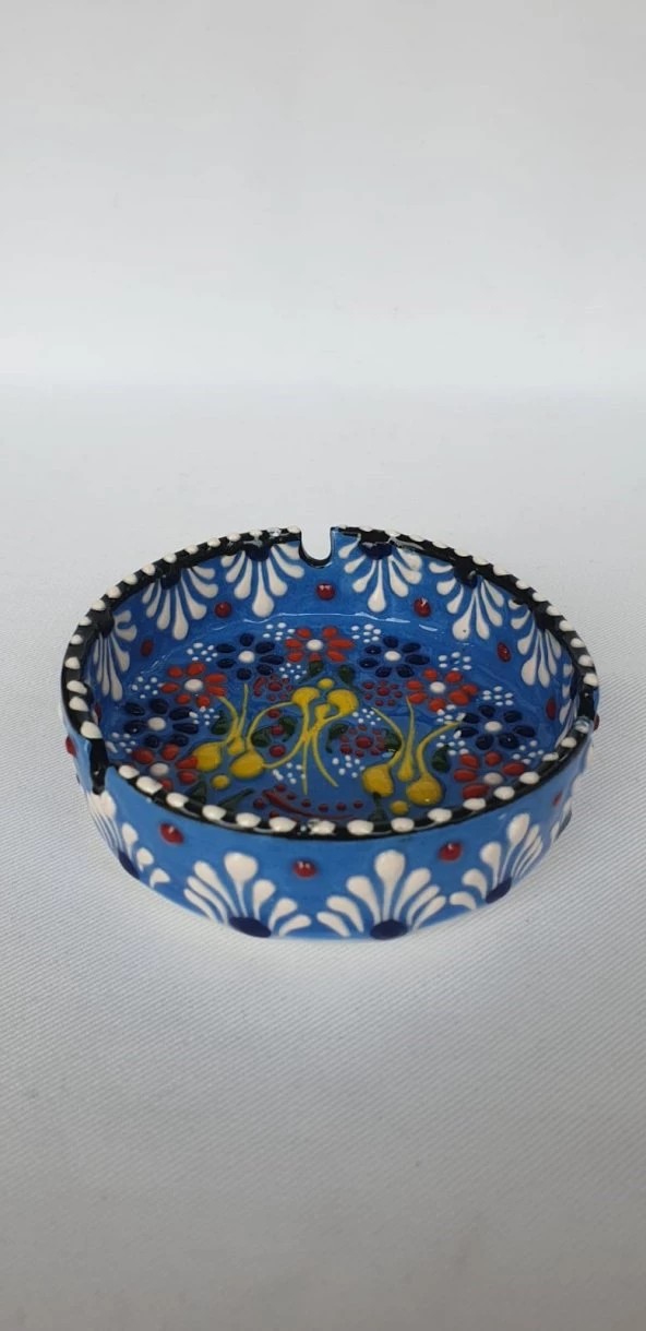 Painted Ceramic Ashtray - Assorted Colors and Embossed Floral Patterns