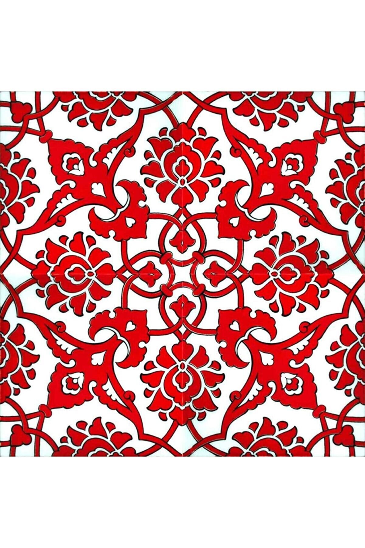 Screenprinting Turkish Ceramic Red Tile - Handcrafted Kitchen Backsplash Tile with Floral Pattern - 8 in [20Cm]