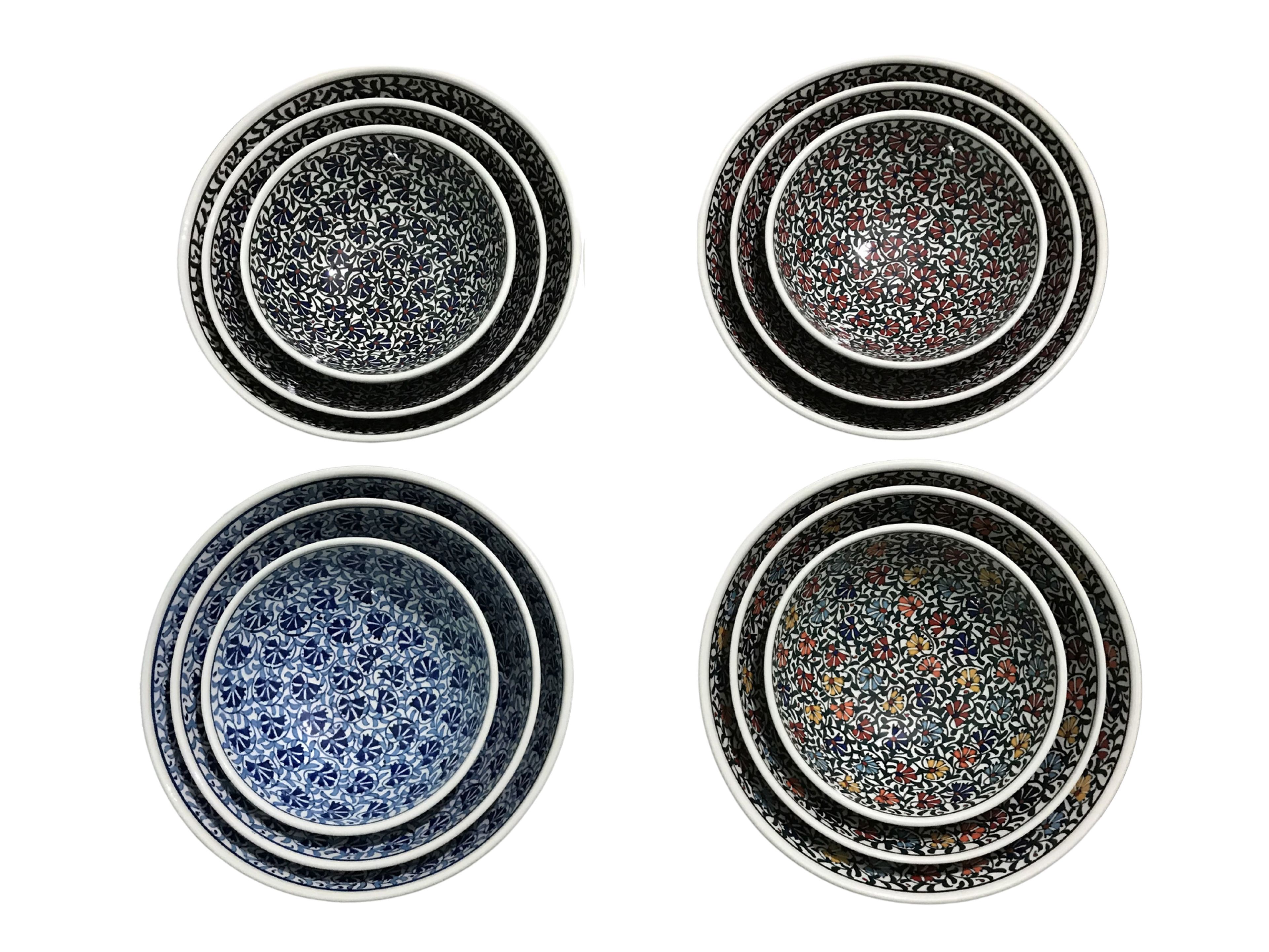 Artisan Hand-Painted Pottery Floral Bowls | Multicolor Turkish Ceramic Bowls for Meals, Snacks, Salads & Fruit - Multicolor Carnation