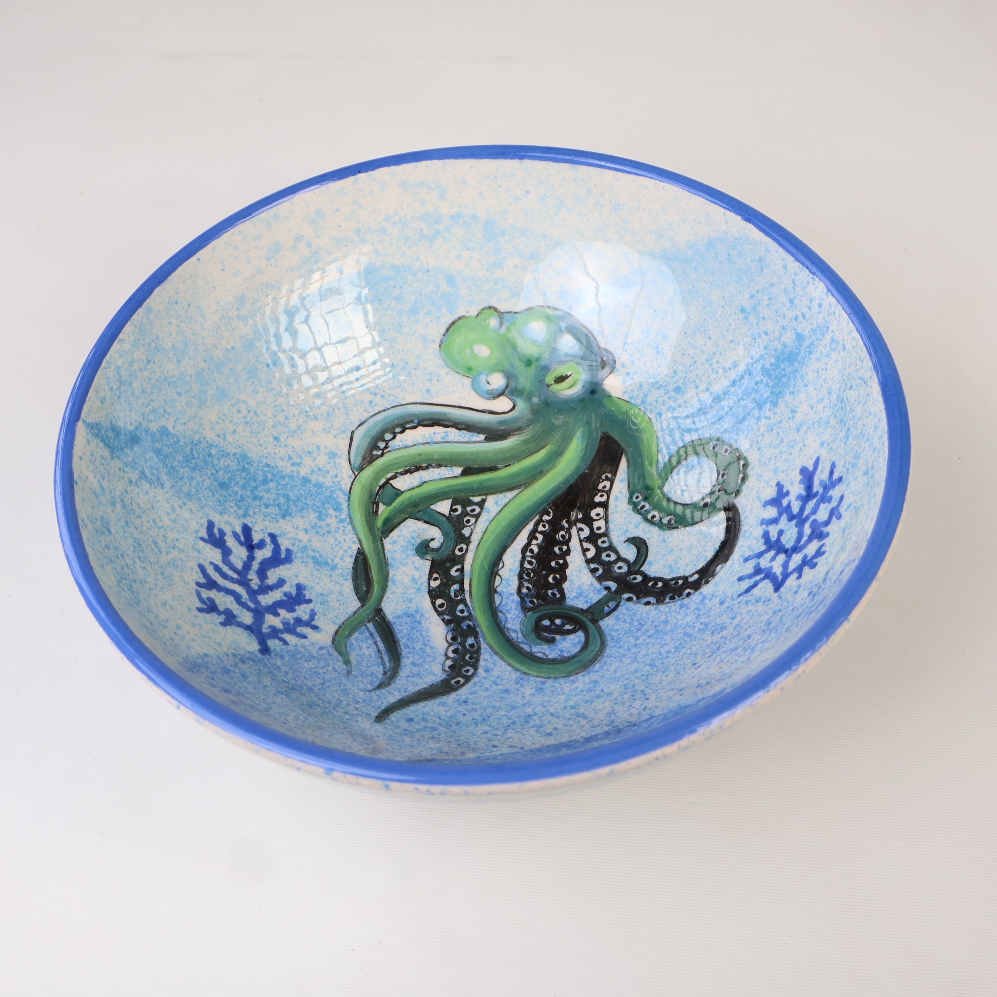 Artisan Hand-Painted Pottery Octopus Bowls | Ocean Pattern Ceramic Bowls for Meals, Snacks, Salads & Fruit