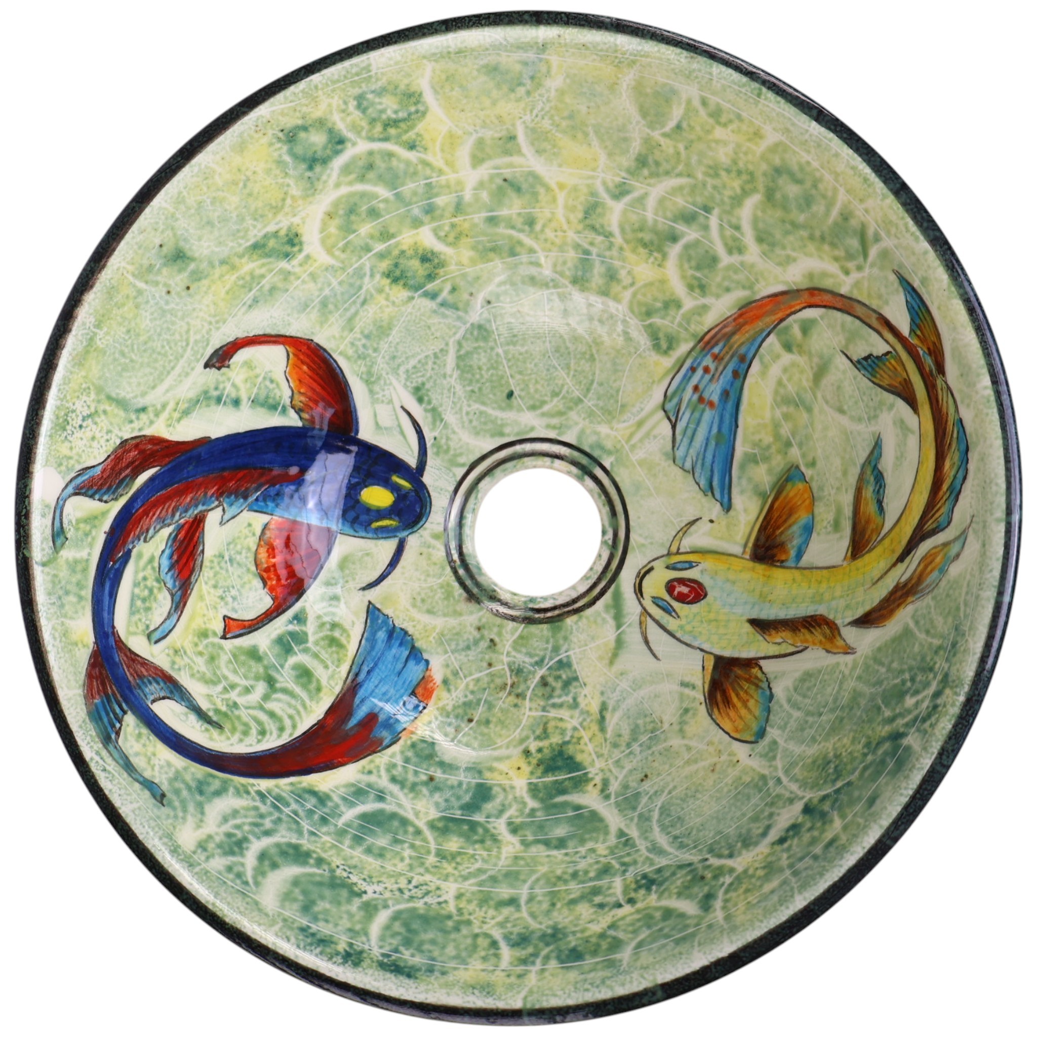 Handmade Japanese Koi Fish Ceramic Sink – Unique Luxury Bathroom Decor with Vibrant Green Artistic Design