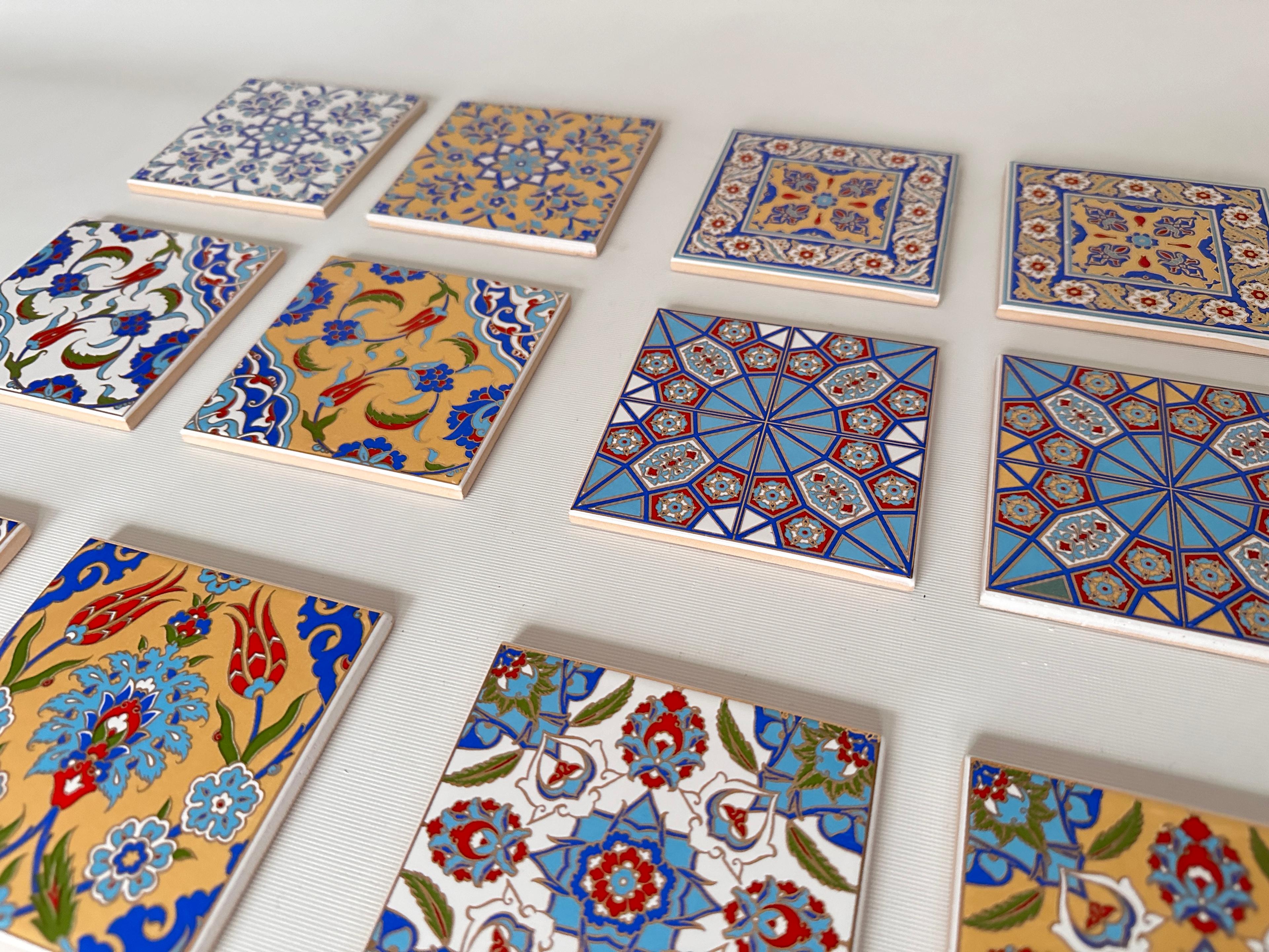 Hand-Printed Islamic Tile Designs - Handcrafted Backsplash 3.7" Tile with Traditional Pattern