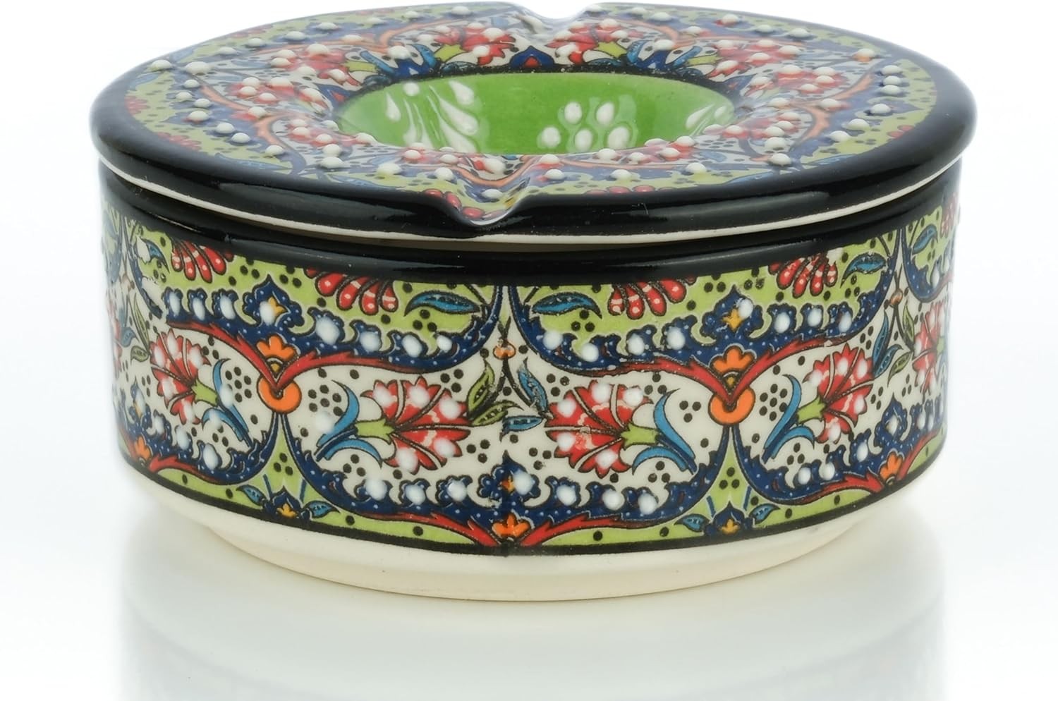 Printed Ceramic Ashtray - Assorted Colors and Floral Patterns - Green