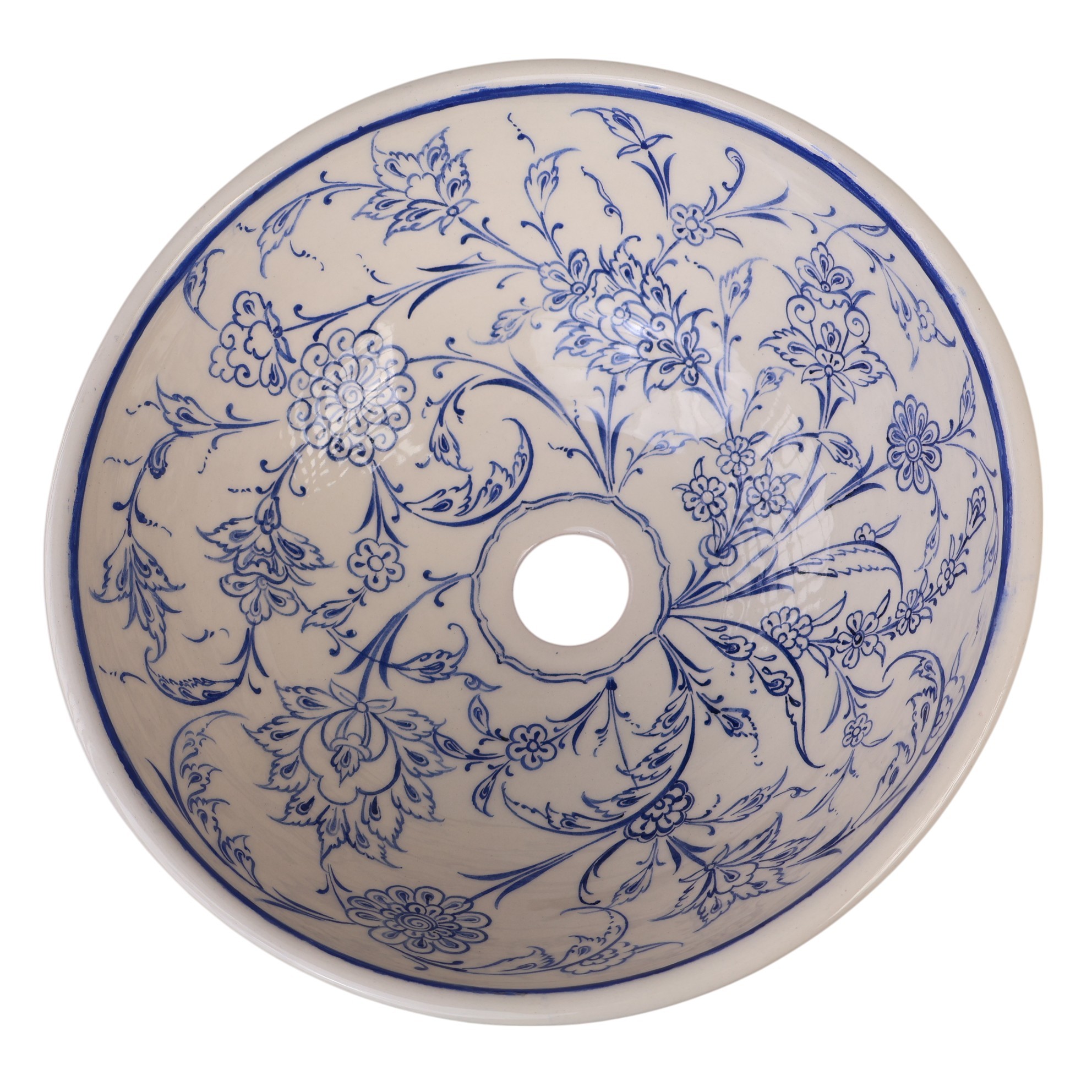 Iznik Tile Inspired Handmade Ceramic Sink – Blue Botanical Bathroom Basin – Zeem Ceramic