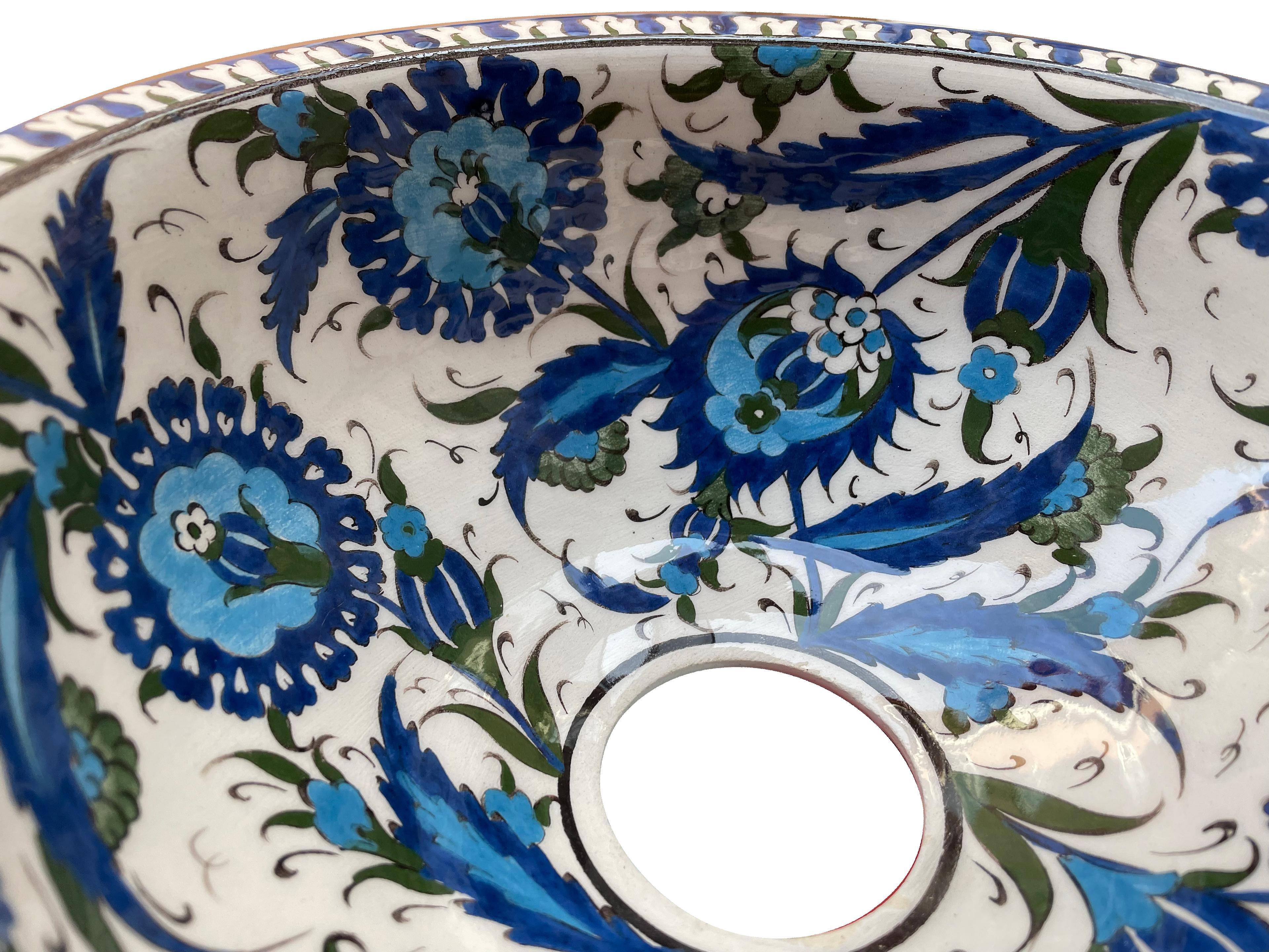 Hand Painted Bathroom Ceramic Vessel Sink Countertop - Blue Hatai