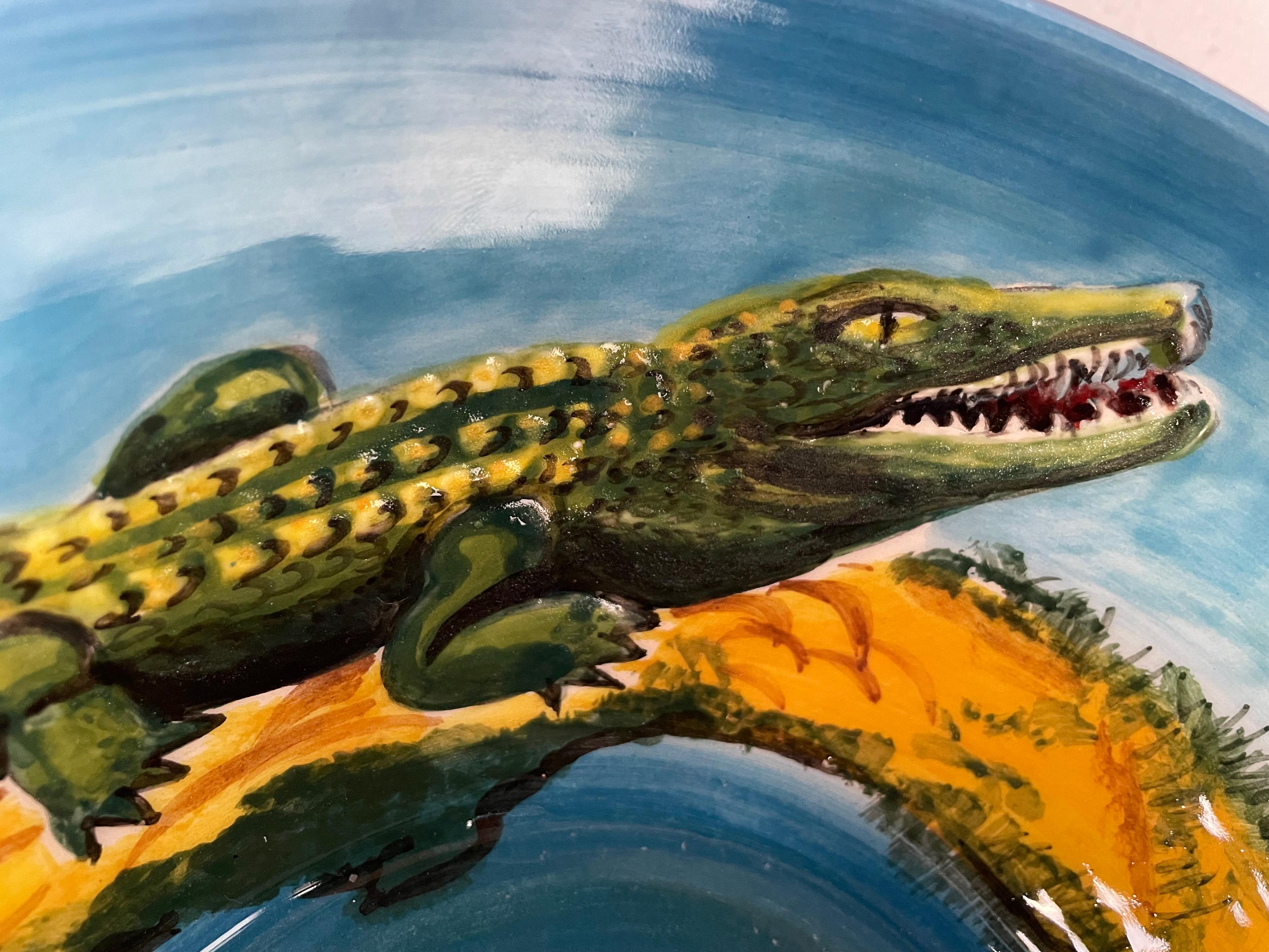 Hand Painted Bathroom Ceramic Vessel Sink Countertop - Relief Crocodiles