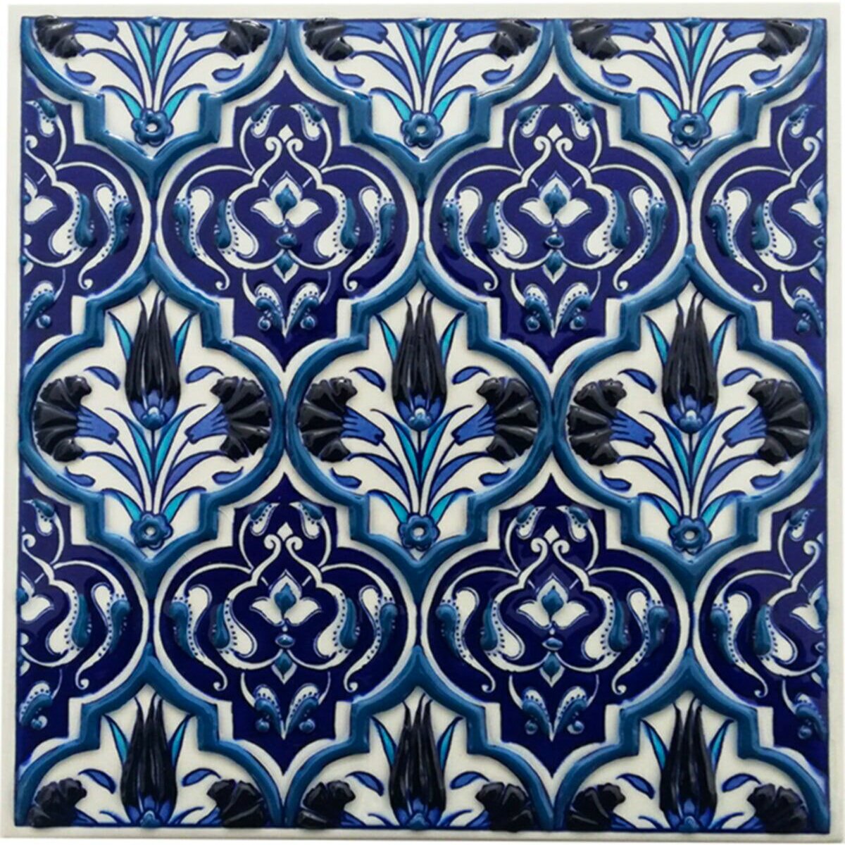 Hand Painted Turkish Ceramic Tile -  Handmade Decorative Floral Patterned Tile - 8 in [20Cm] - Zeem Ceramic