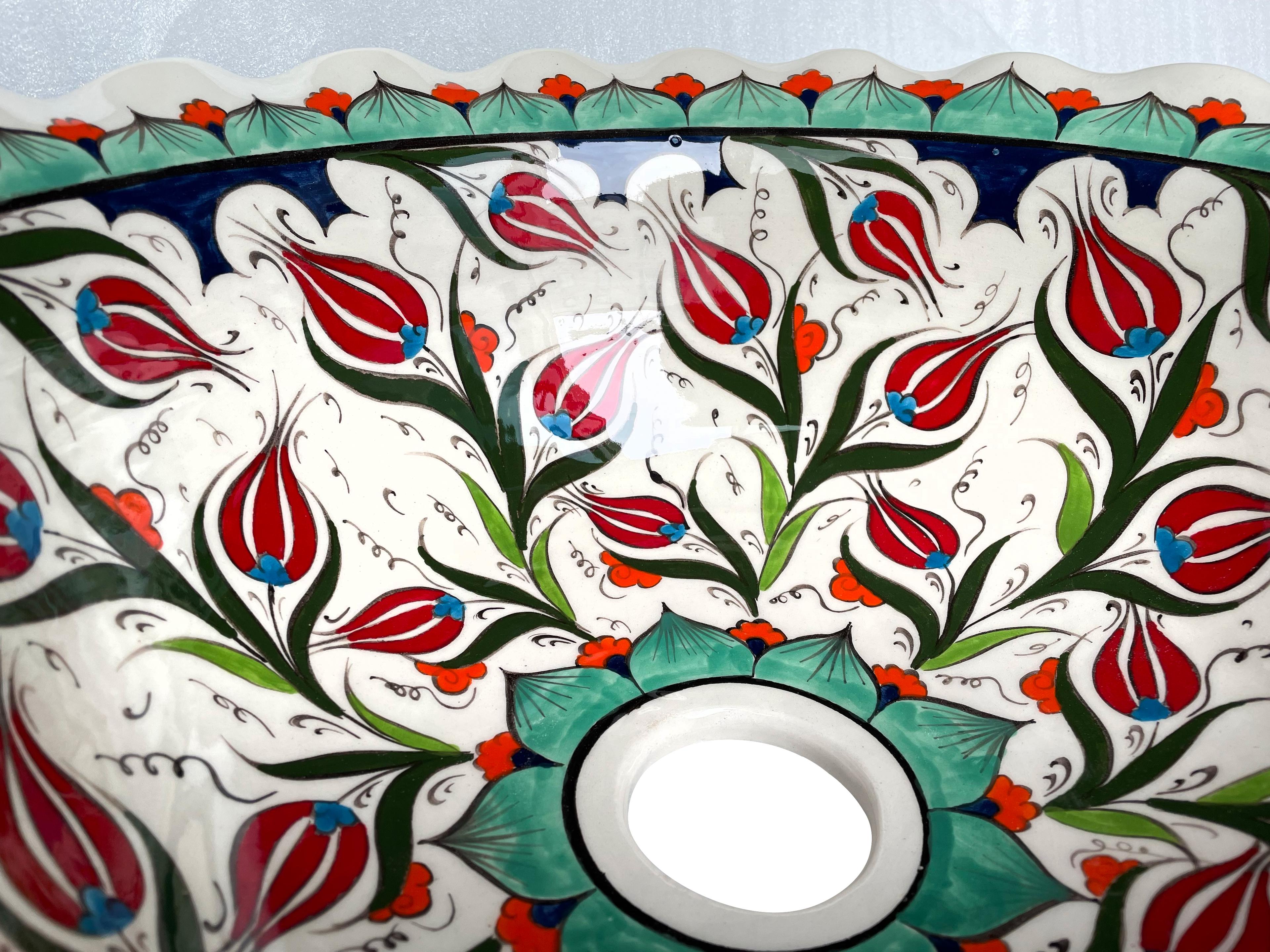 Hand Painted Bathroom Ceramic Vessel Sink Countertop - Tulips