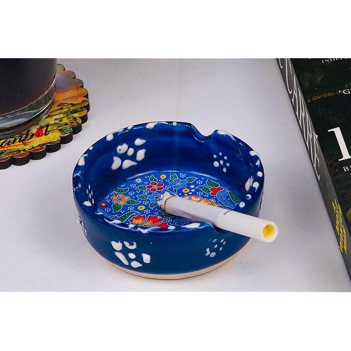 Hand-Painted Ceramic Ashtray – Vibrant Colors with Intricate Embossed Floral Designs