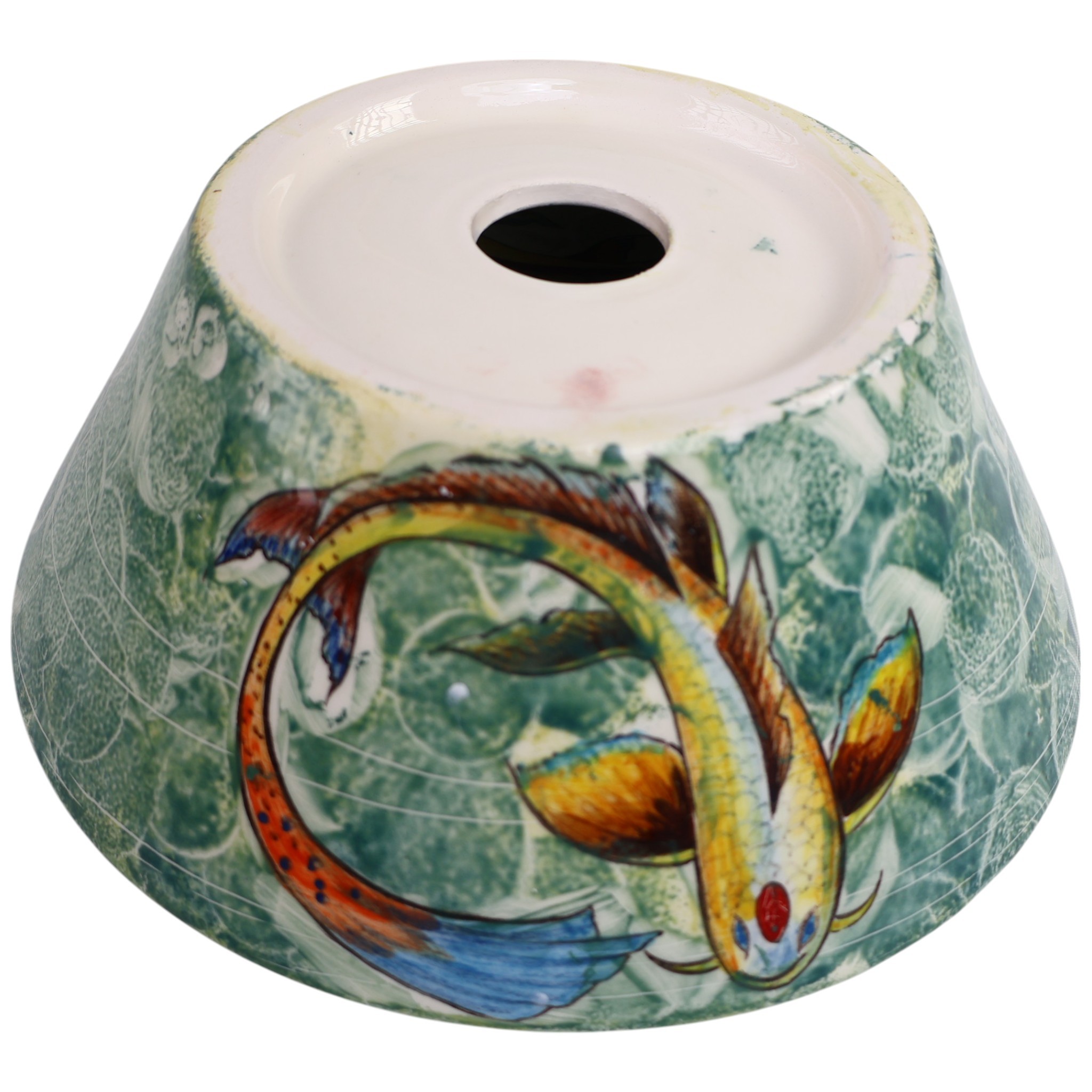 Handmade Japanese Koi Fish Ceramic Sink – Unique Luxury Bathroom Decor with Vibrant Green Artistic Design