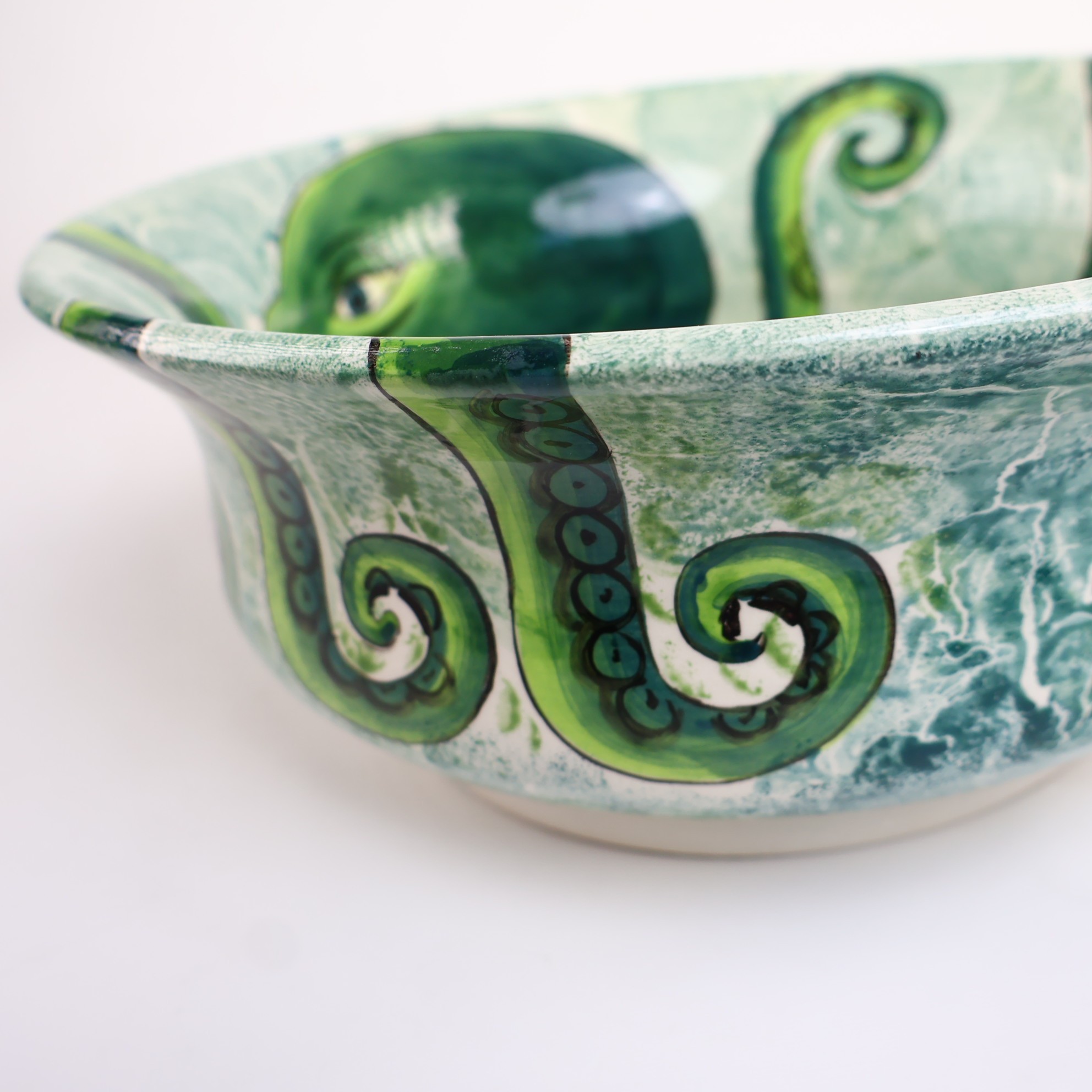 Bathroom Vessel Sink with Green Octopus Pattern