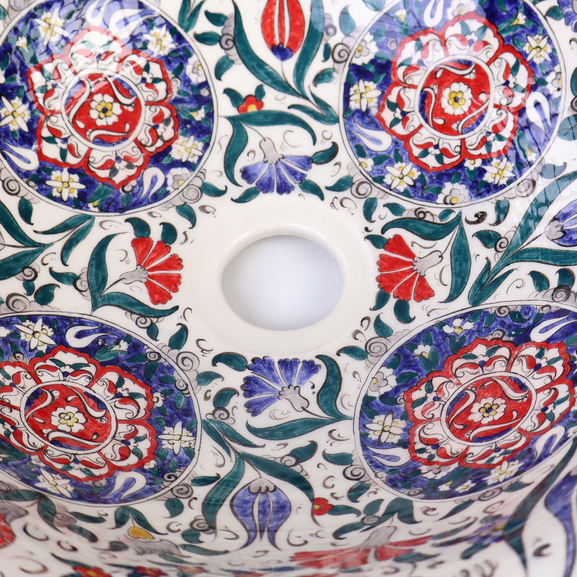 Turkish Ceramic Sink Bowl | Iznik-Inspired Vibrant Floral Ceramic Washbasin for Bathroom Remodeling