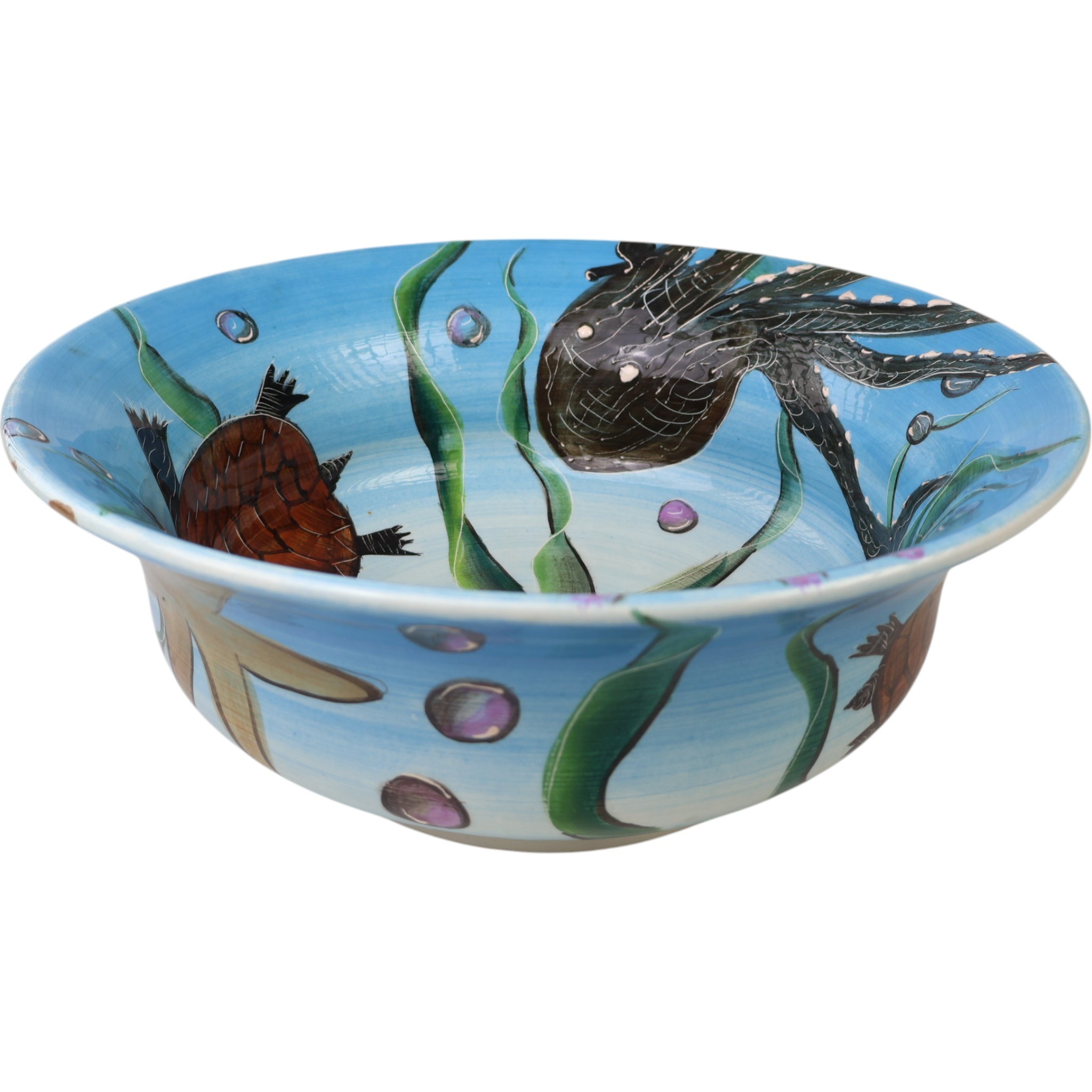 Bathroom Vessel Round Sink Basin - Octopus and Sea Turtle Pattern