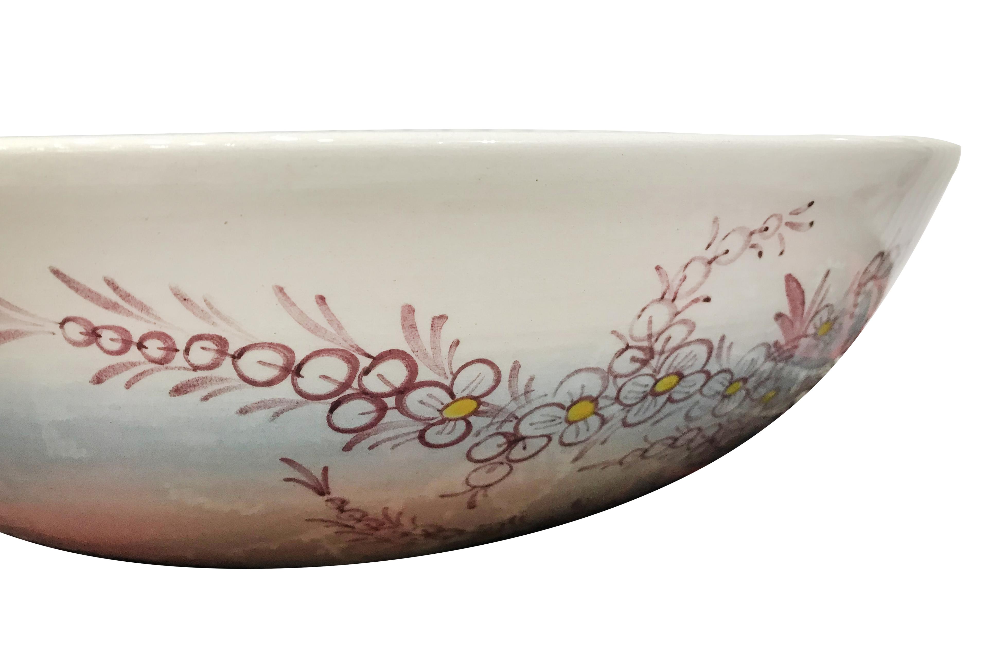 Hand Painted Bathroom Vanity Top Ceramic Vessel Sink - Daisies