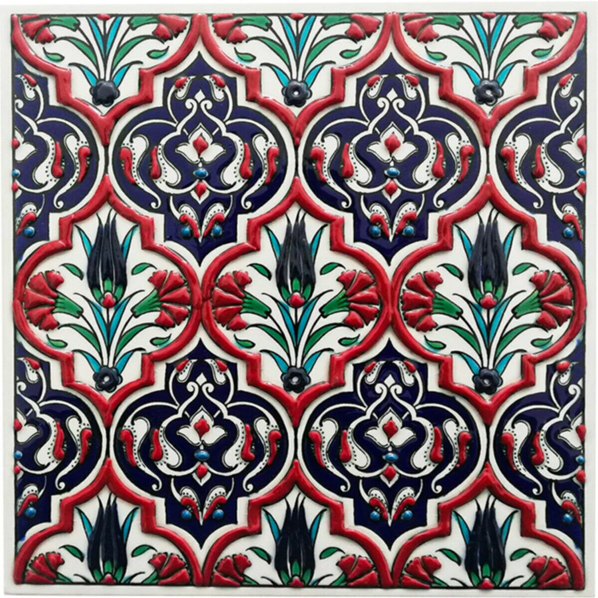 Hand Painted Turkish Ceramic Tile -  Handmade Decorative Floral Patterned Tile - 8 in [20Cm] - Zeem Ceramic