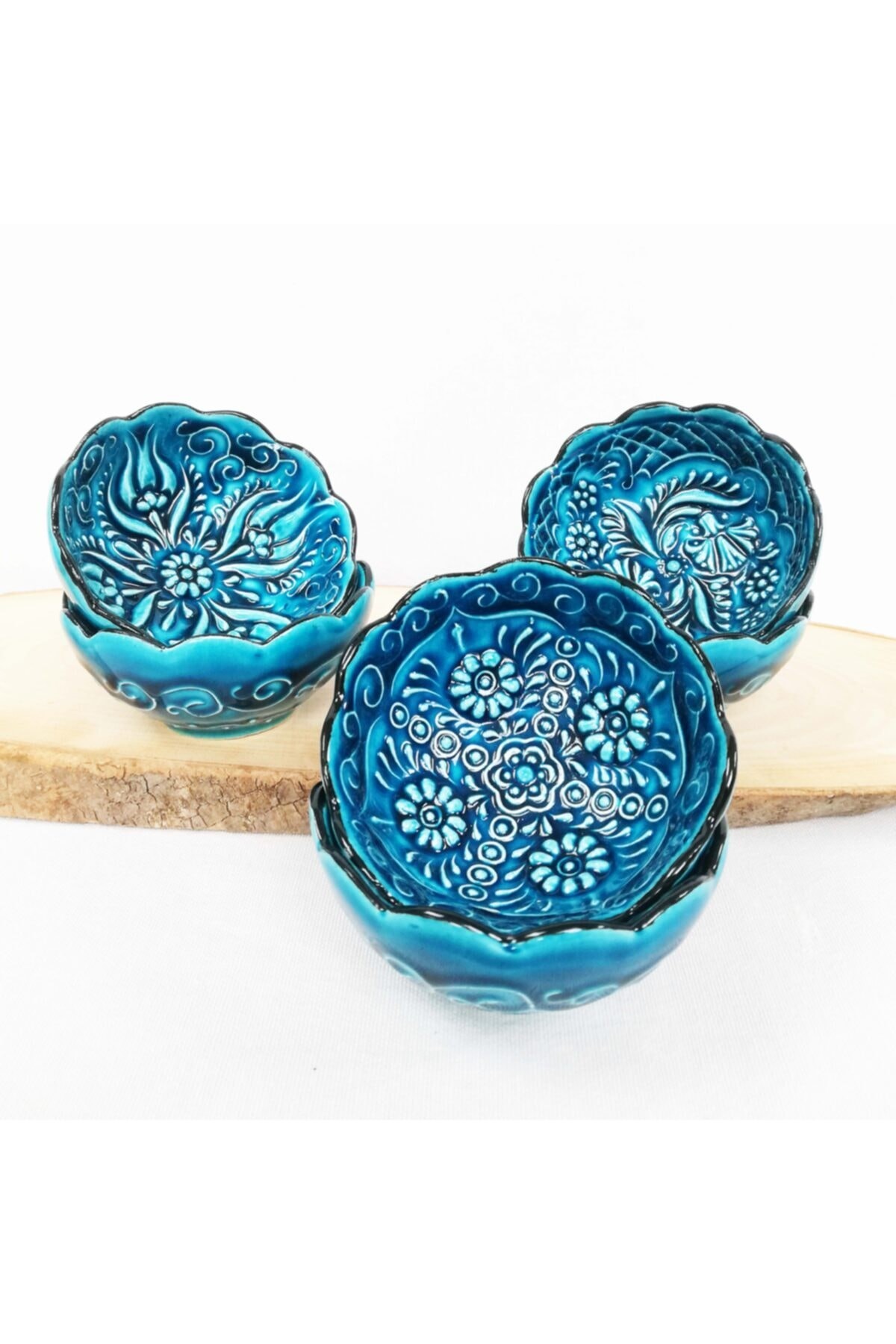 Artisan Hand Painted Ceramic Dipping & Condiment Turquise and Blue Bowls - Blue