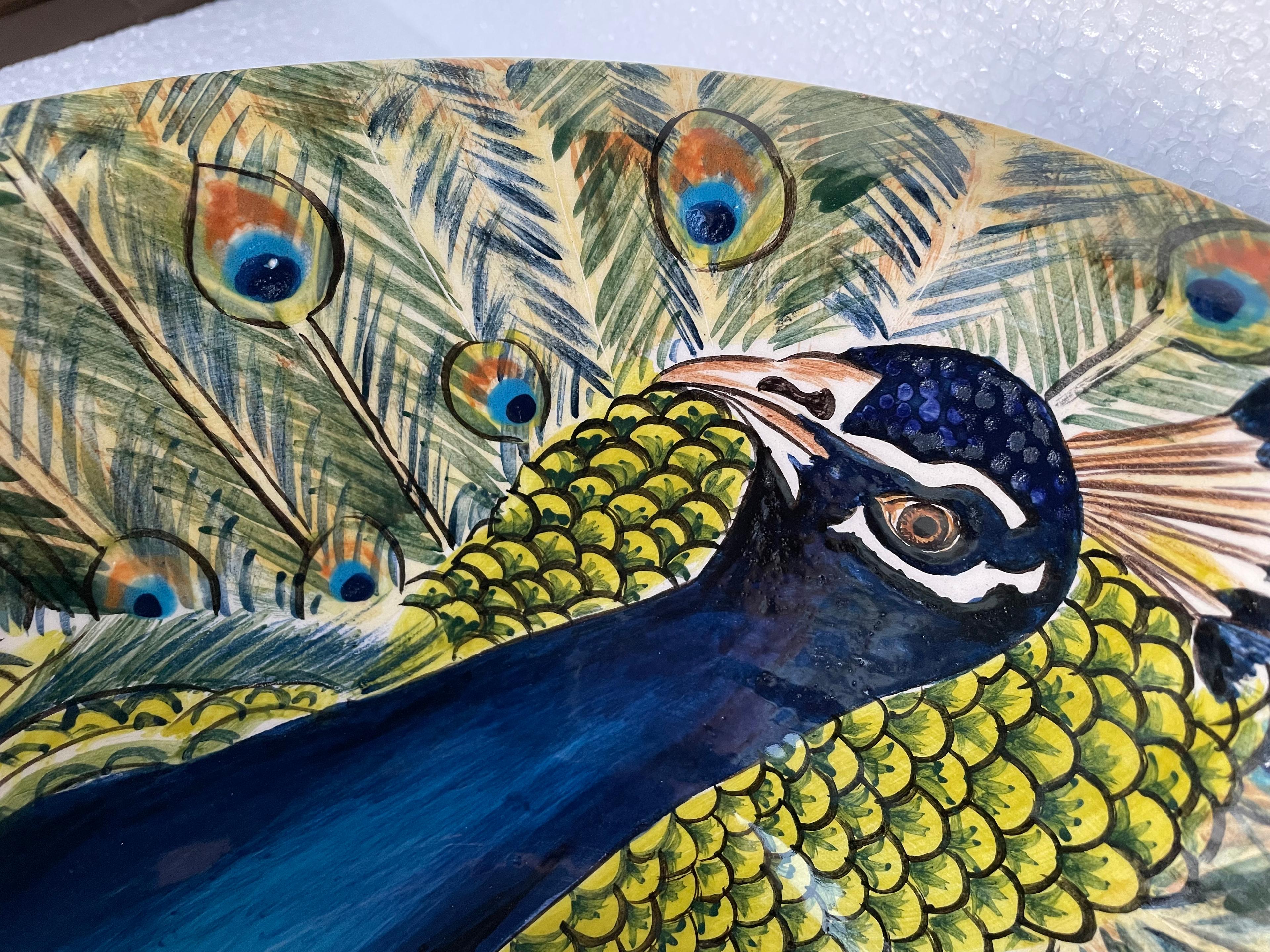 Hand Painted Bathroom Vanity Top Ceramic Vessel Sink - Peacock