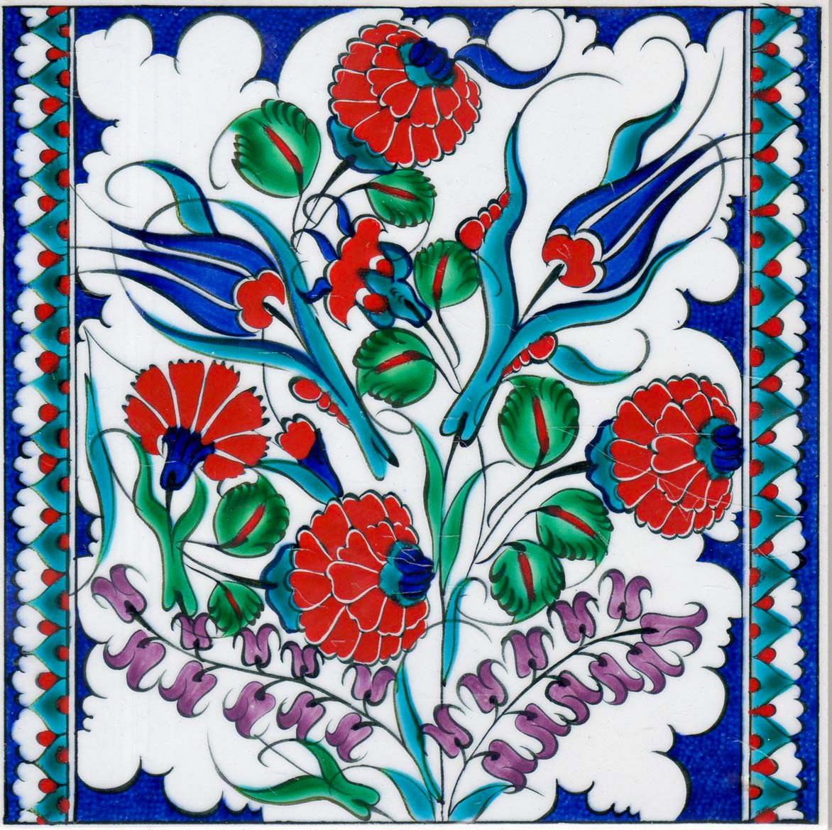 Hand Painted Turkish Ceramic Tile -  Handmade Decorative Floral Patterned Tile - 8 in [20Cm] - Zeem Ceramic