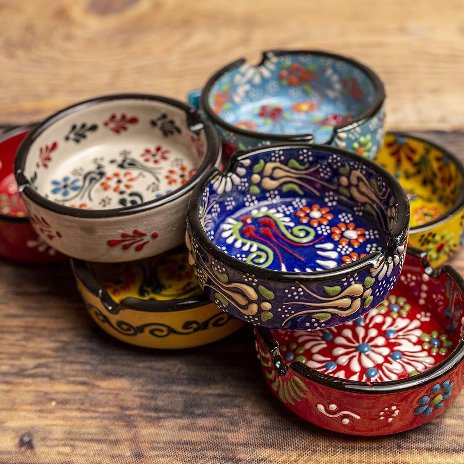 Painted Ceramic Ashtray - Assorted Colors and Embossed Floral Patterns