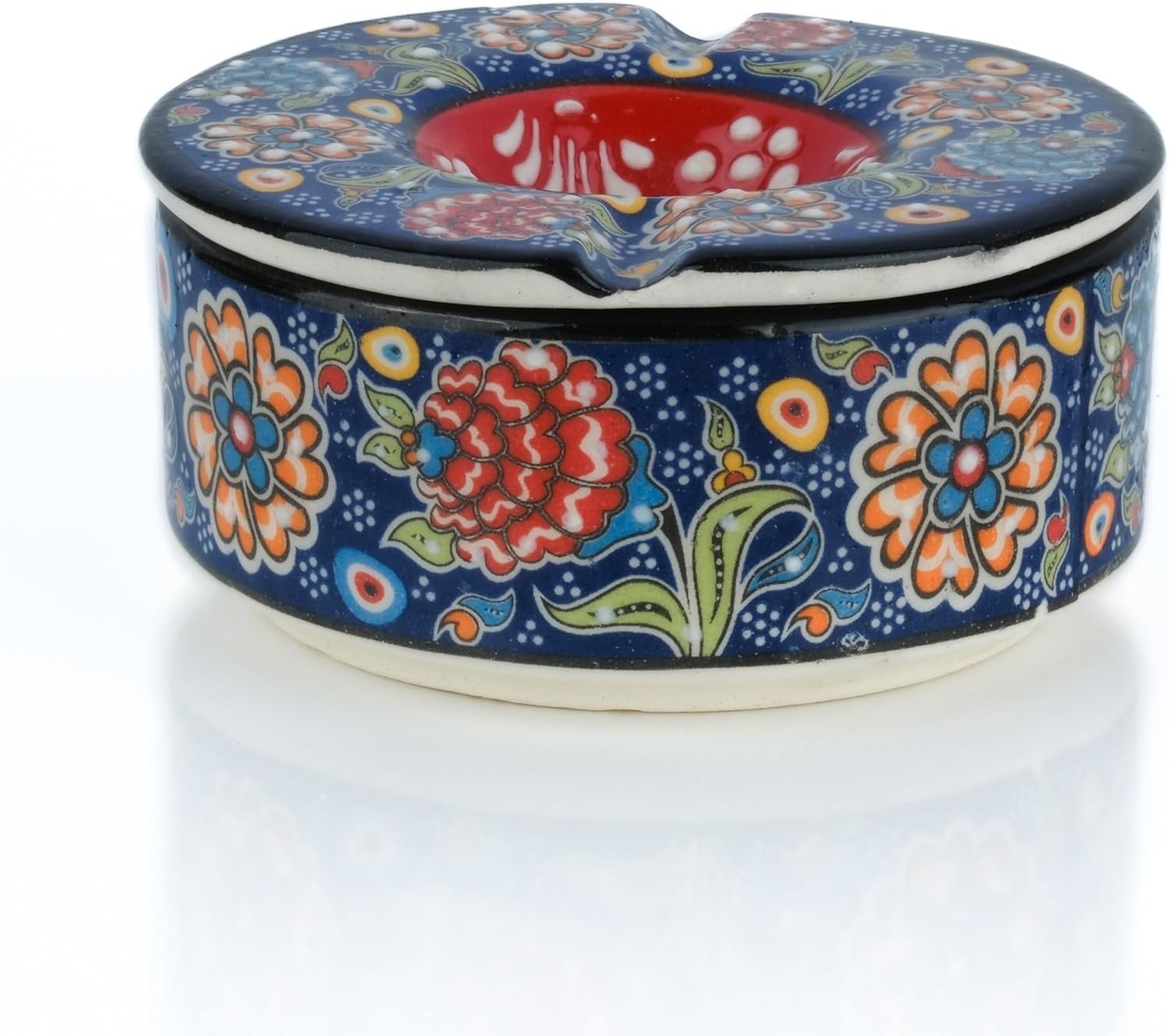 Printed Ceramic Ashtray - Assorted Colors and Floral Patterns - Navy Blue