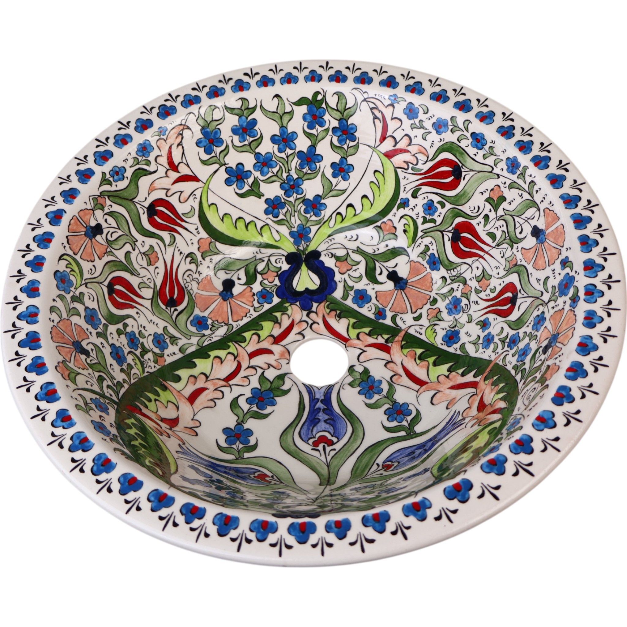 Hand-Painted Ceramic Sink - Turkish Ceramic Bowl Sink | Iznik-Inspired Vibrant Floral Ceramic Decor for Bathroom Remodeling