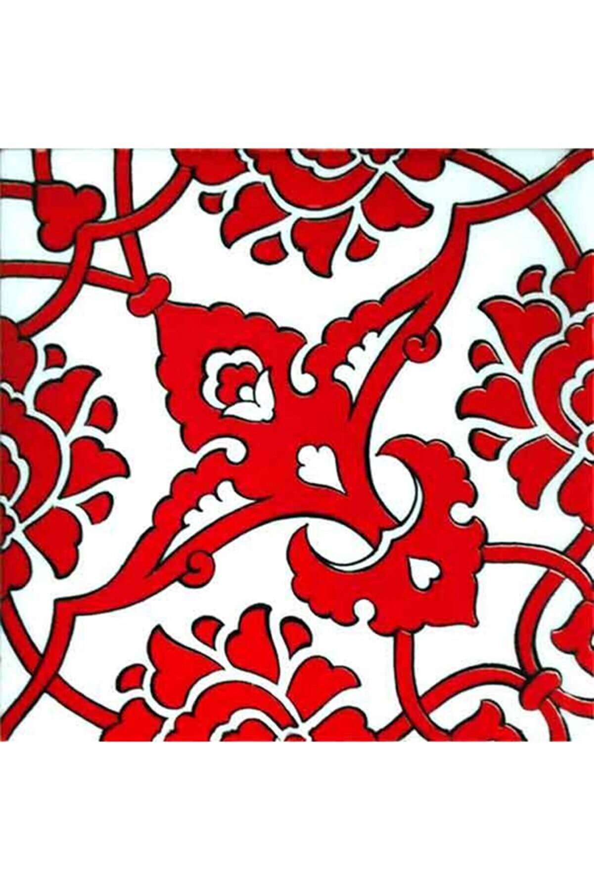 Screenprinting Turkish Ceramic Red Tile - Handcrafted Kitchen Backsplash Tile with Floral Pattern - 8 in [20Cm]