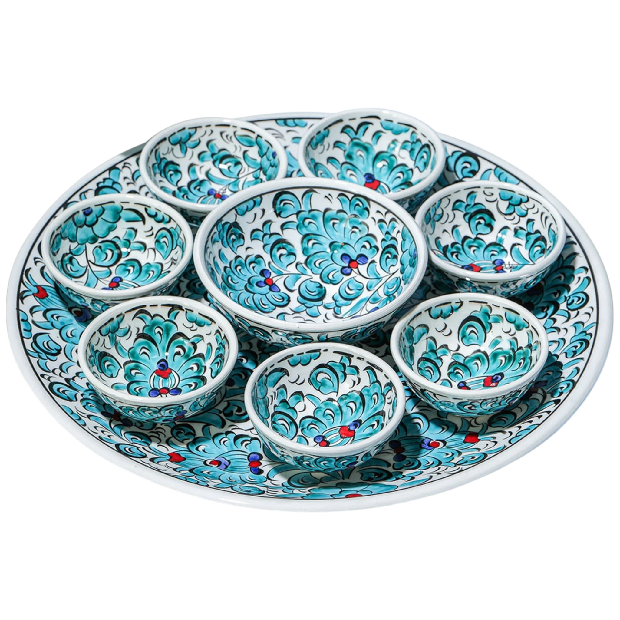 Painted Colorful Ceramic Appetizer Dish & Serving Platter Tray Set - Chip and Dip Set | Zeem Ceramic