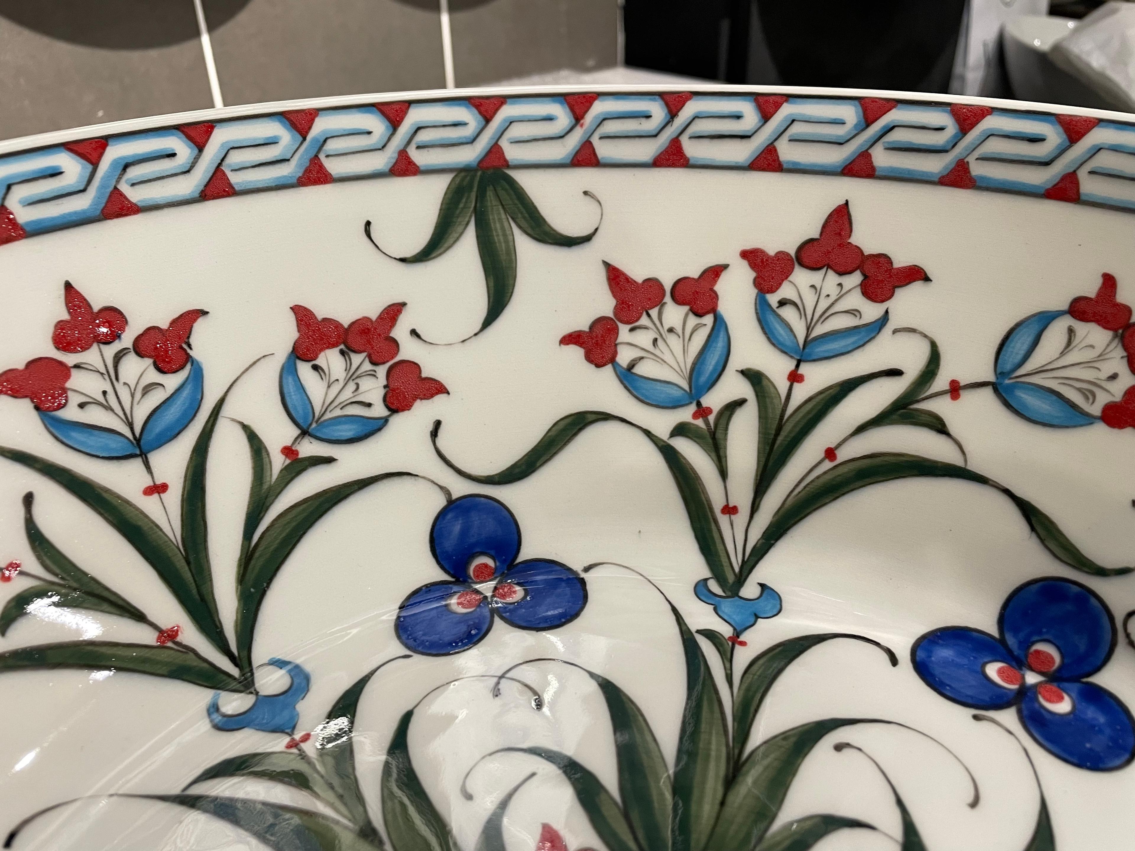 Hand Painted Bathroom Vanity Top Ceramic Vessel Sink | Drop-in Sink with Flowers Pattern - Tomris