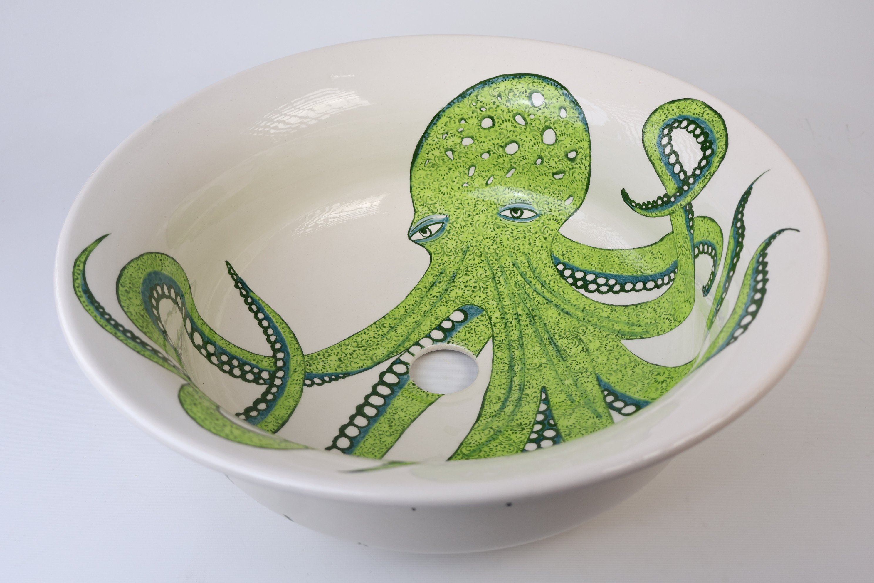 Mediterranean Green Octopus Ceramic Sink - Handmade and Unique