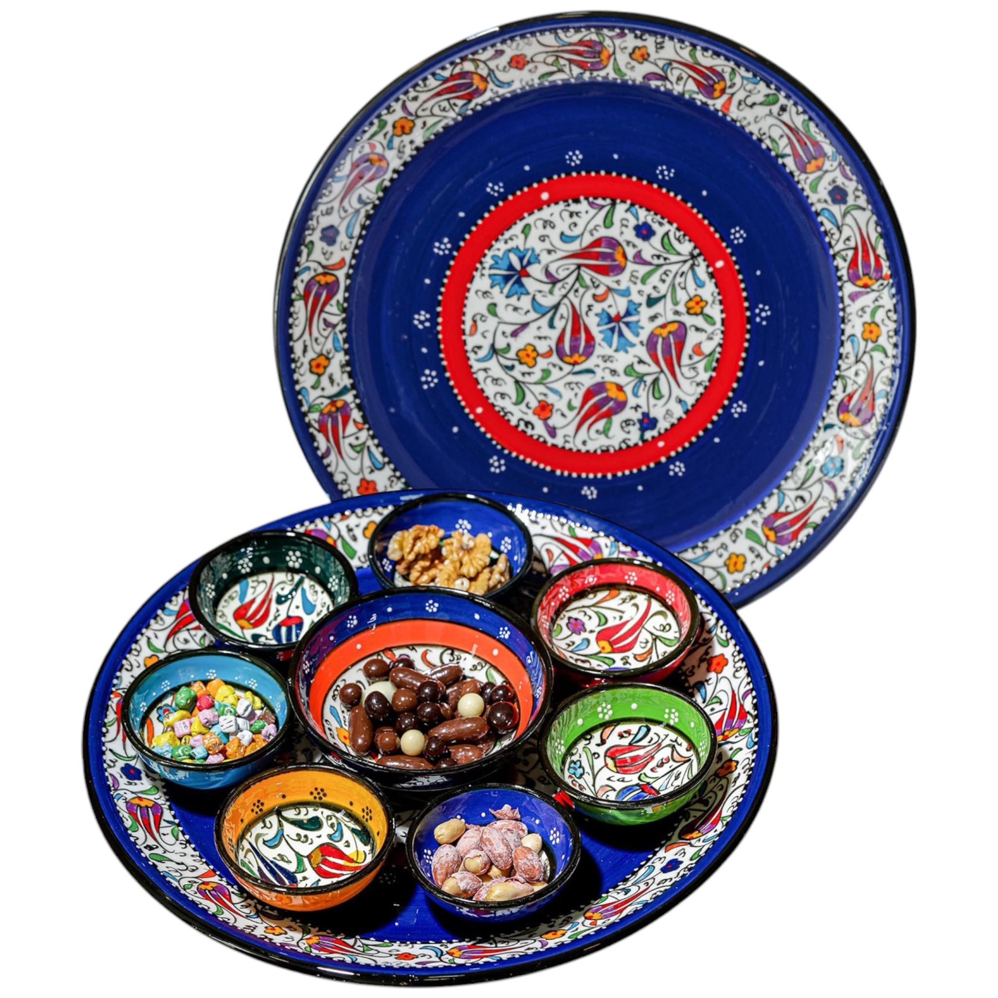 Artisanal Snack Serving Set – Floral Design Ceramic Chip and Dip Bowls | Nuts, Tapas Serve - Zeem Ceramic