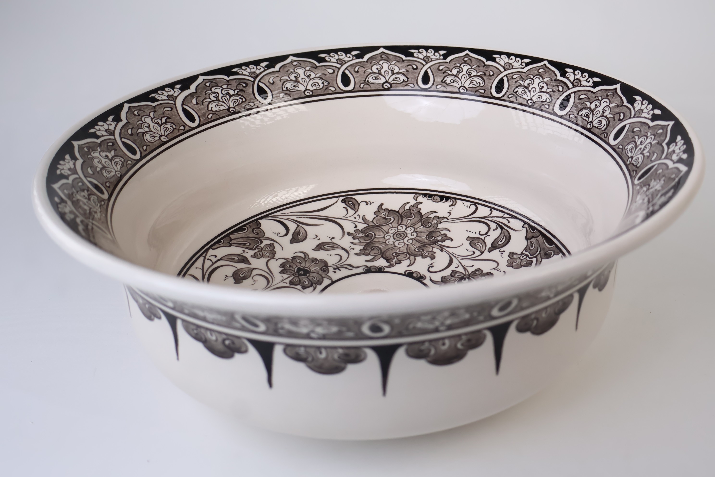 Gray Vessel Bathroom Sink Bowl - Floral & Geometric