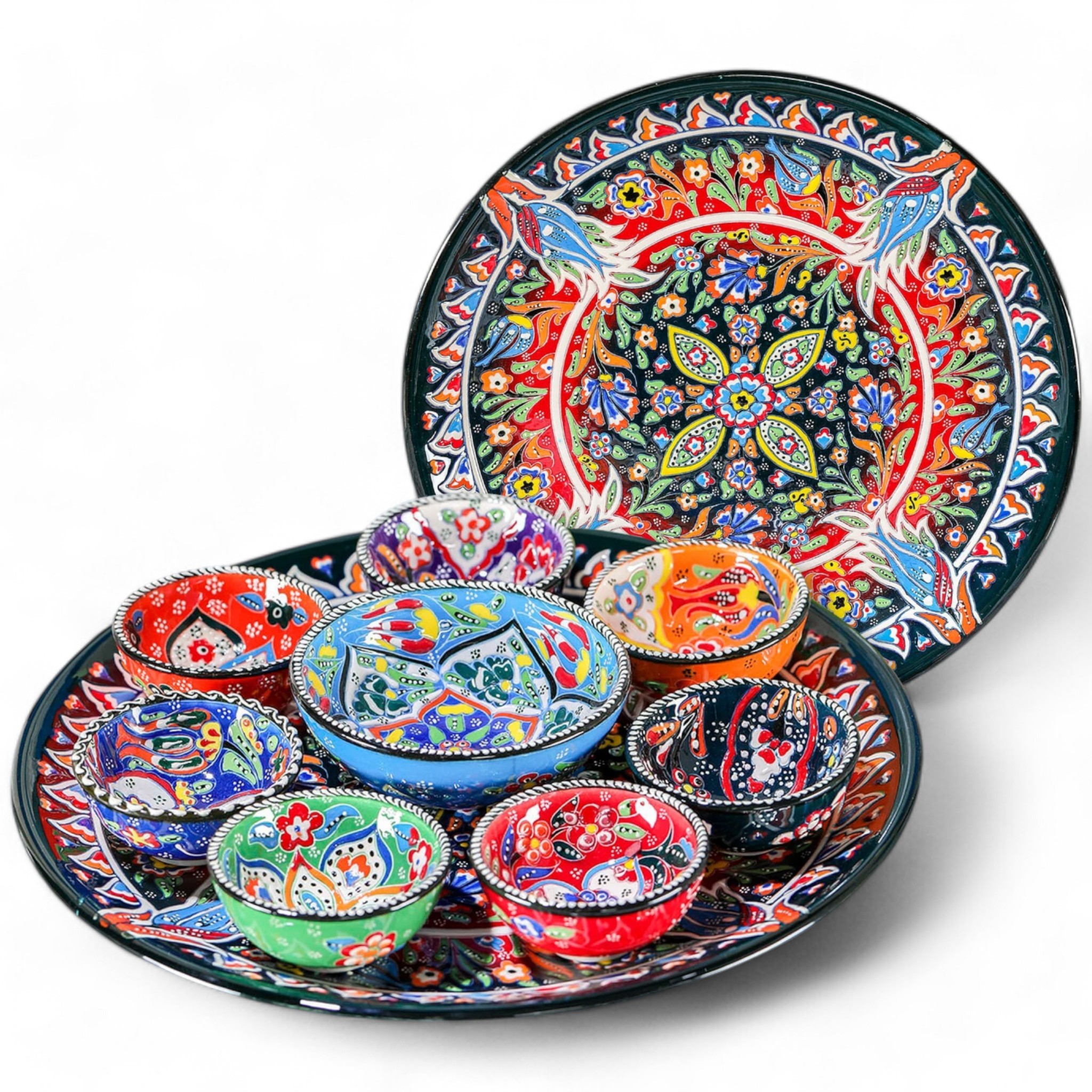 Handmade Turkish Ceramic Breakfast Set, Decorative Colorful Embossed Bowl Set for Tapas or Mezze Serving - Zeem Ceramic