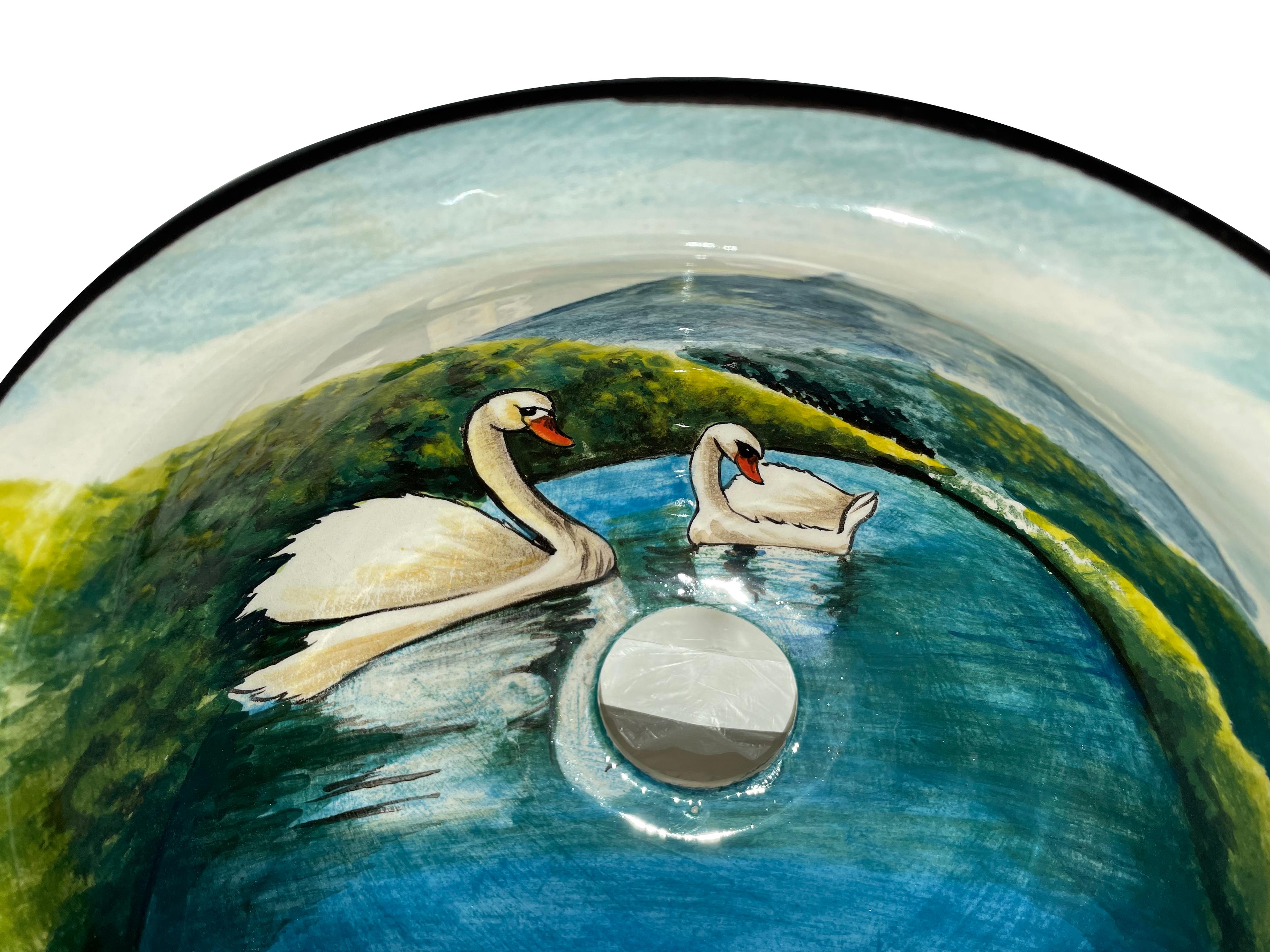 Hand Painted Bathroom Vanity Top Ceramic Vessel Sink - Swans