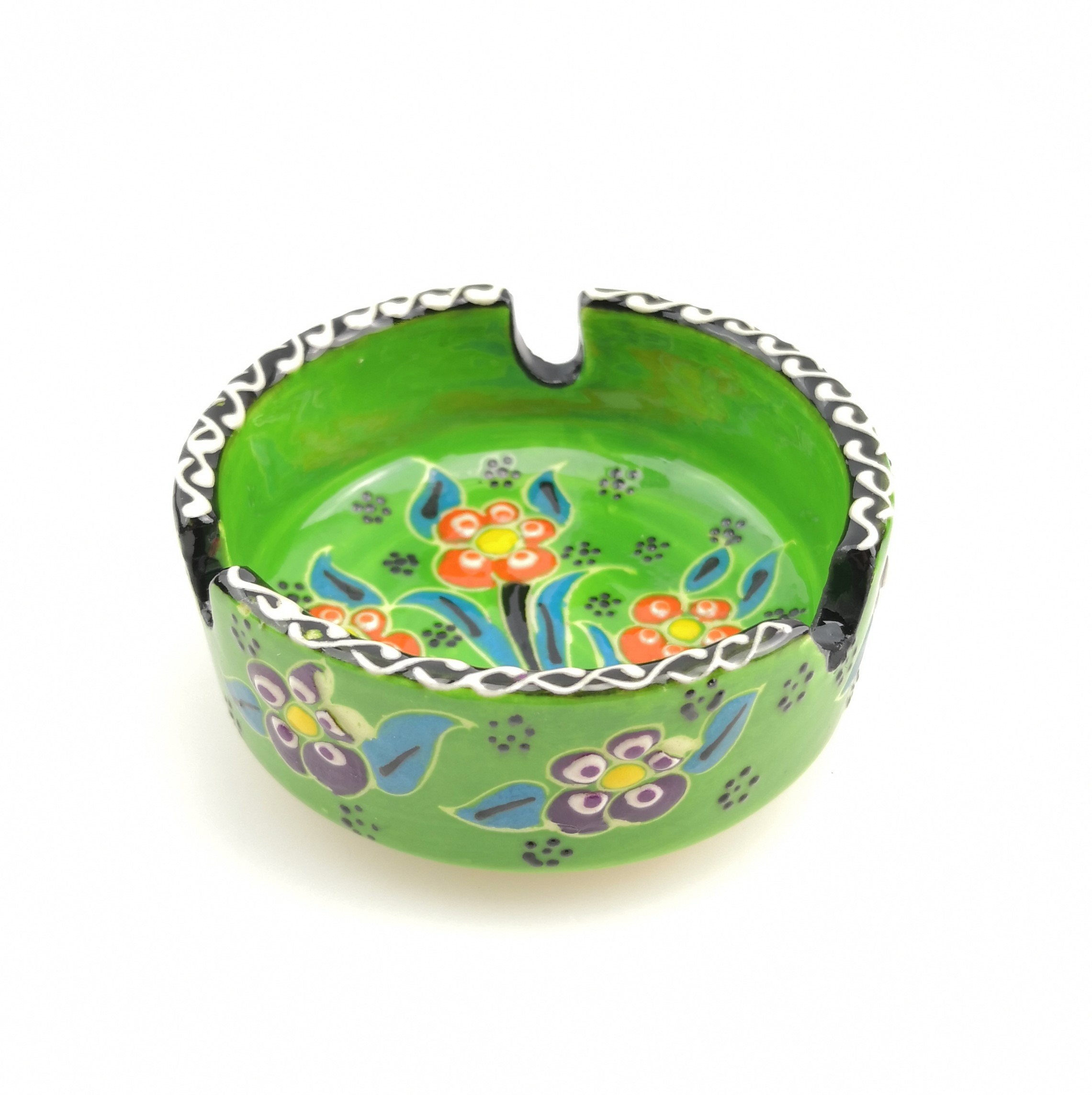 Elegant Hand-Painted Ceramic Ashtray with Embossed Floral Patterns