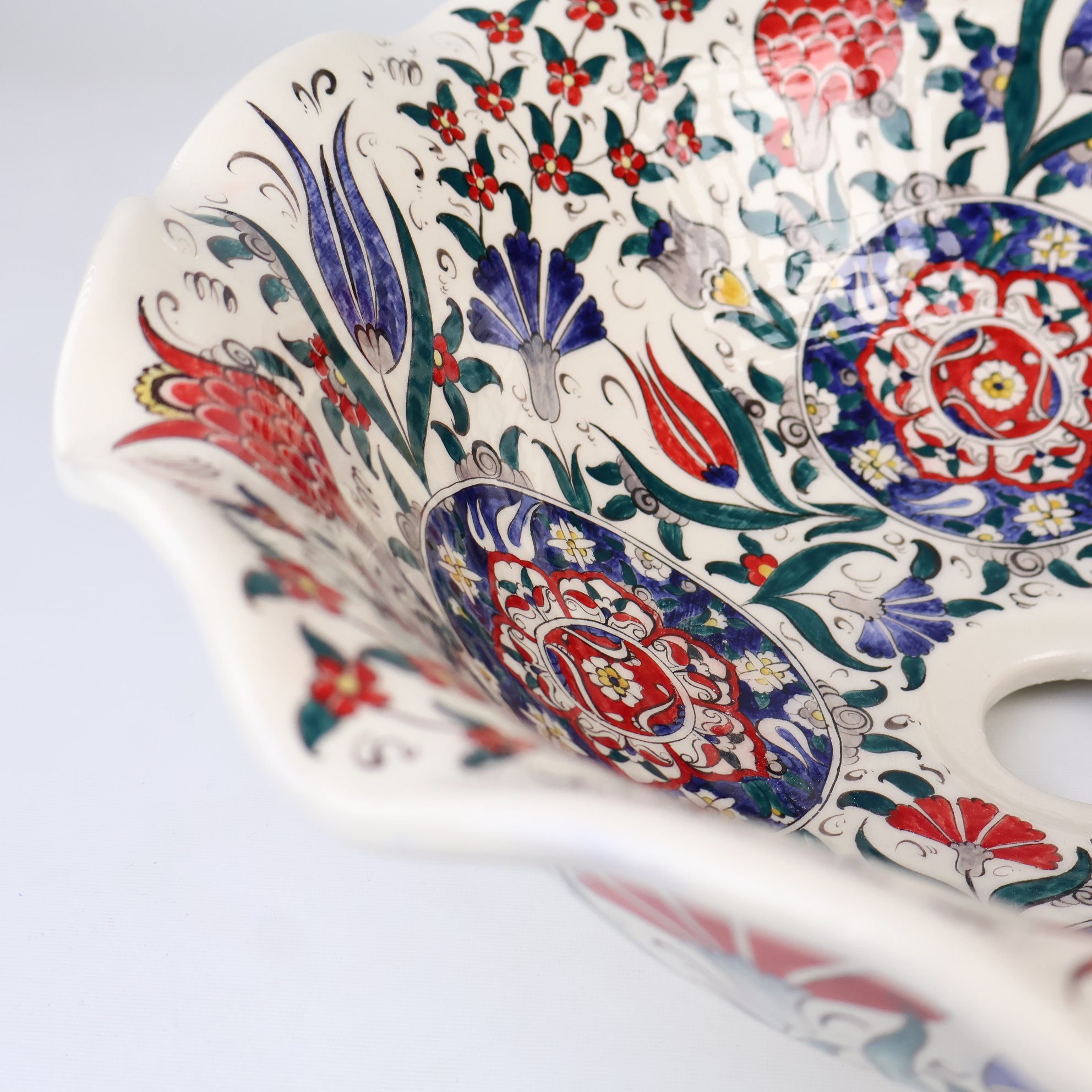 Turkish Ceramic Sink Bowl | Iznik-Inspired Vibrant Floral Ceramic Washbasin for Bathroom Remodeling