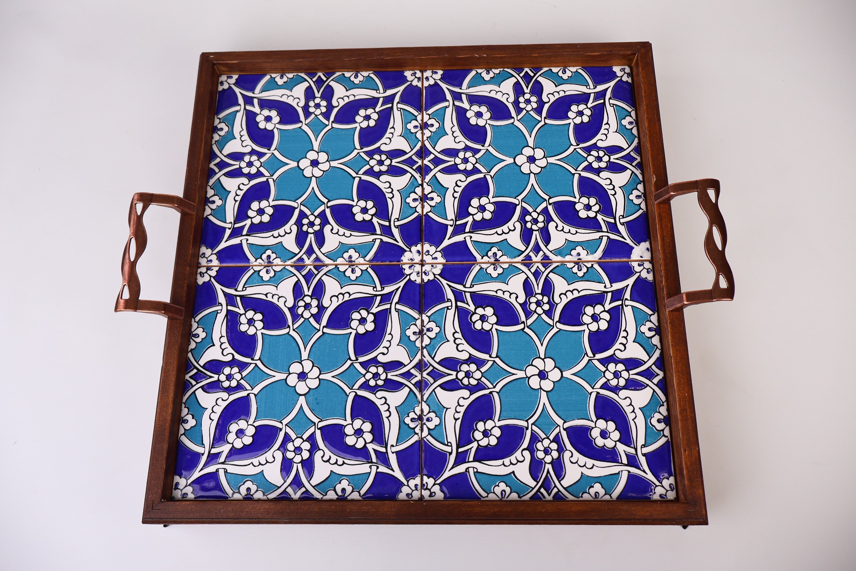 Versatile Wood Tray with Artistic Tile Work | Serve in Style