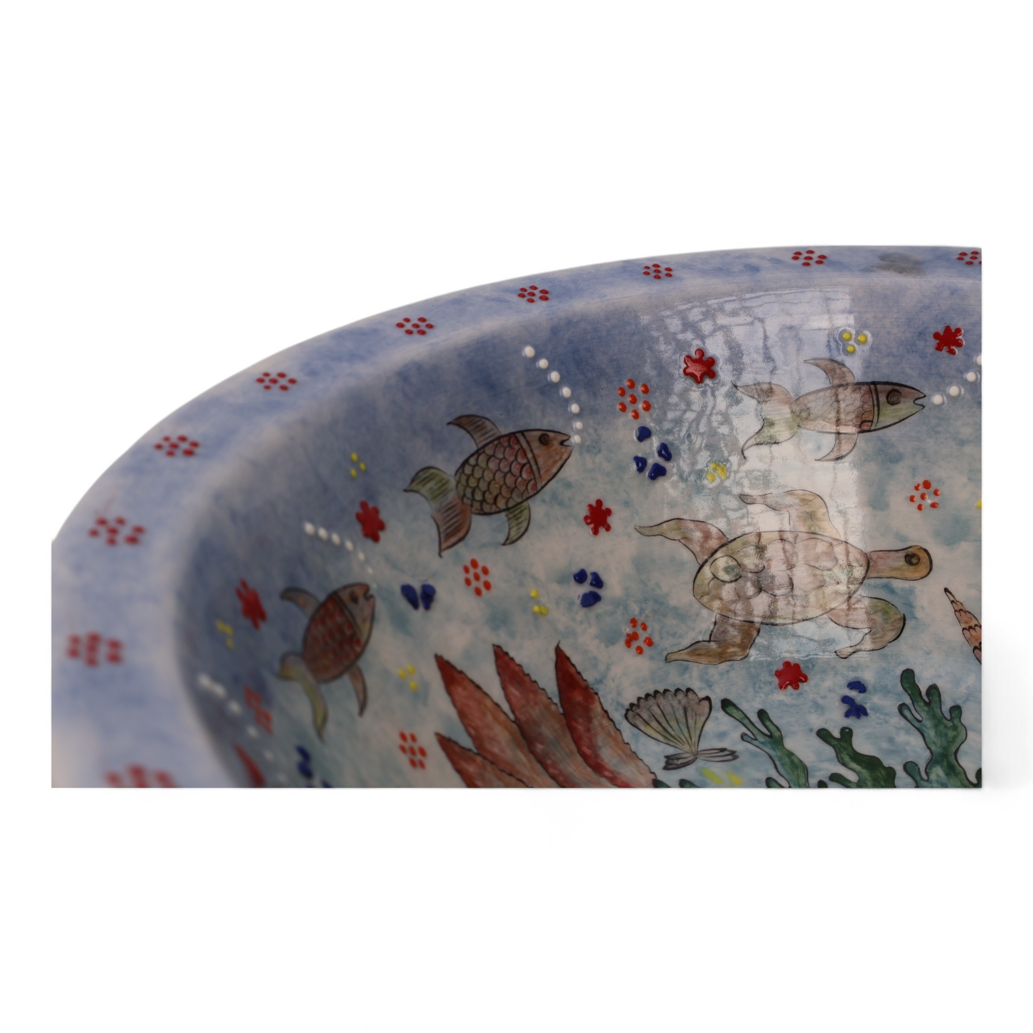 Hand-Painted Bathroom Vessel Ceramic Sink - Kitchen Washbasin with Sea Creatures